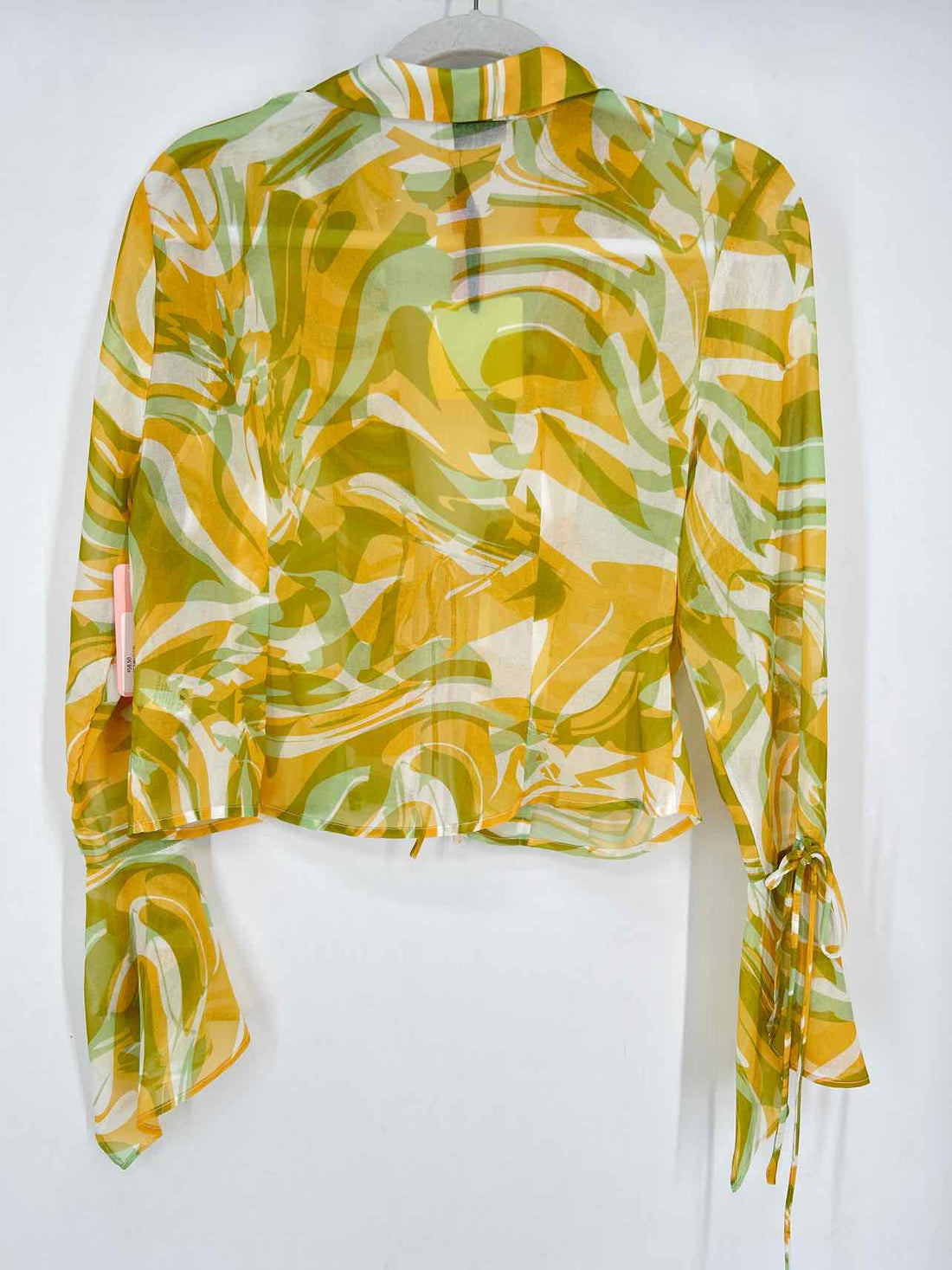 Dress Forum Size M Yellow & White Print Sheer NWT Long Sleeve
