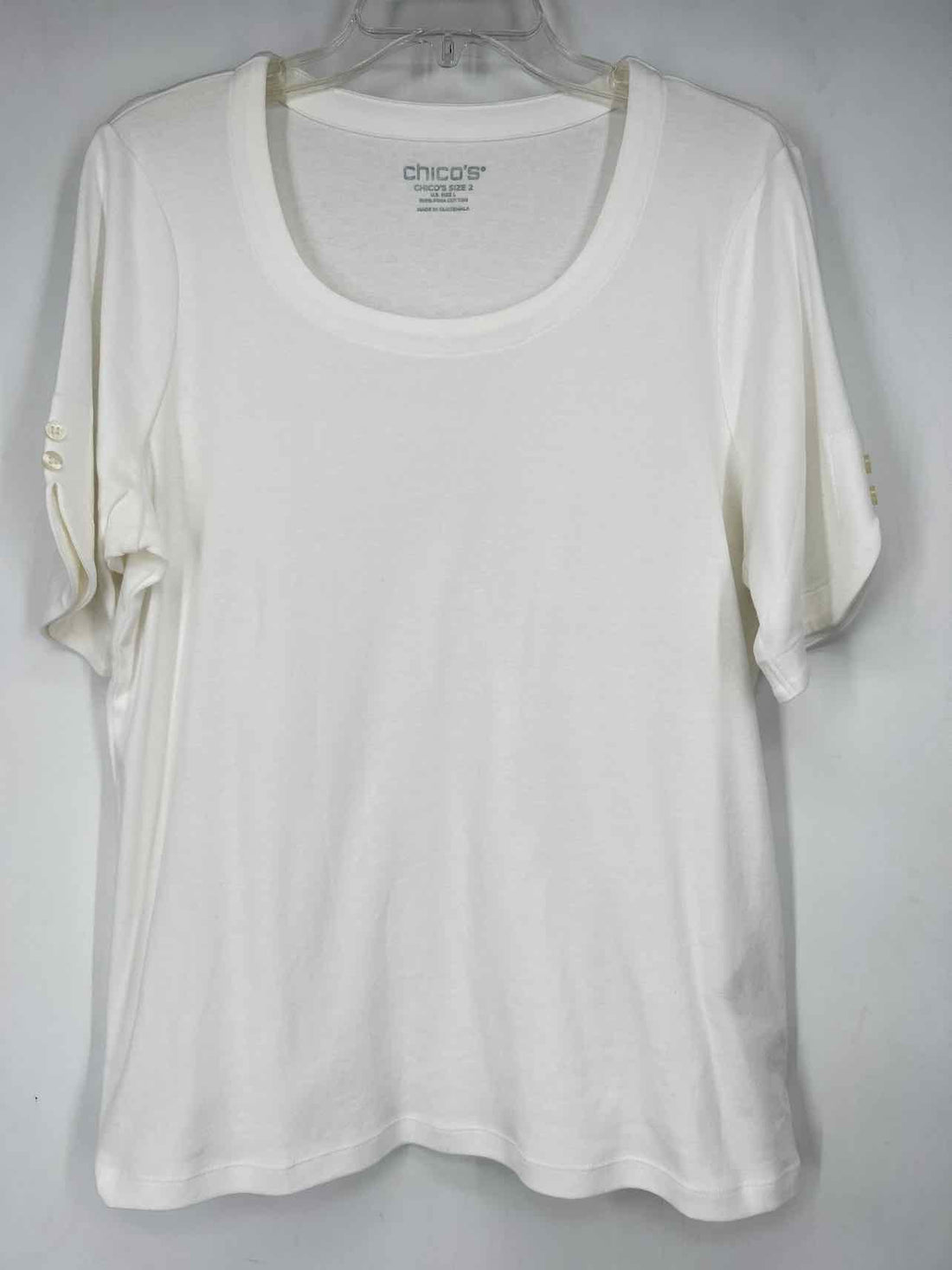 Chicos Size 2/L White Short Sleeve