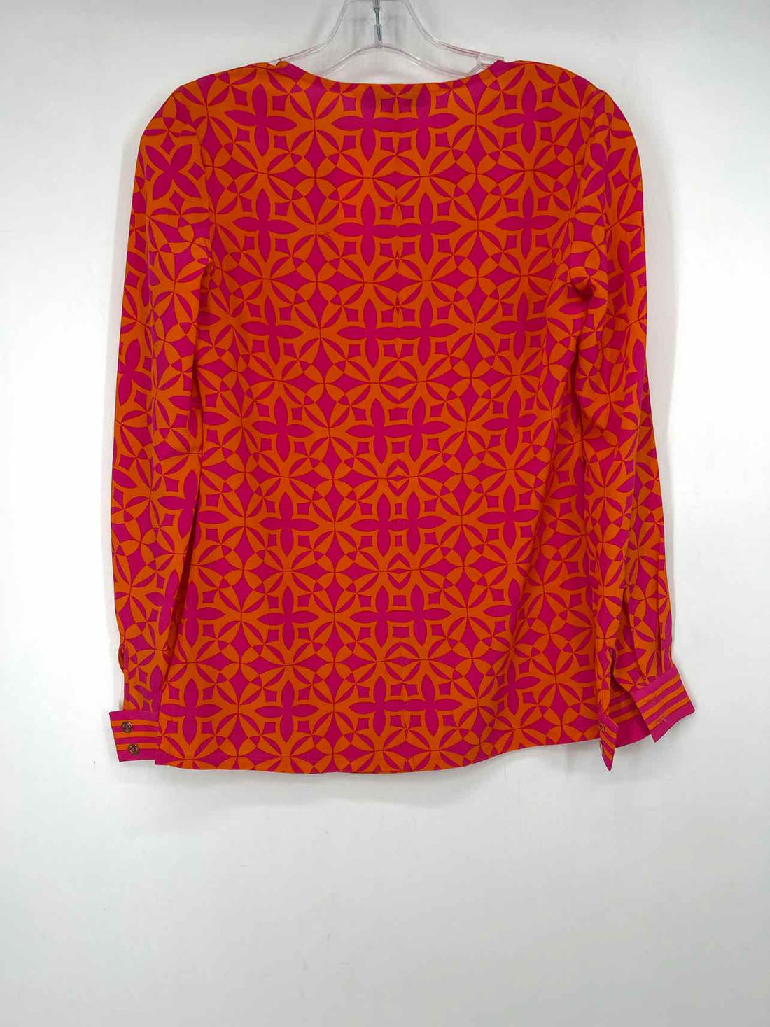 Trina Turk Size P Fuschia & Orange Print Silk Long Sleeve