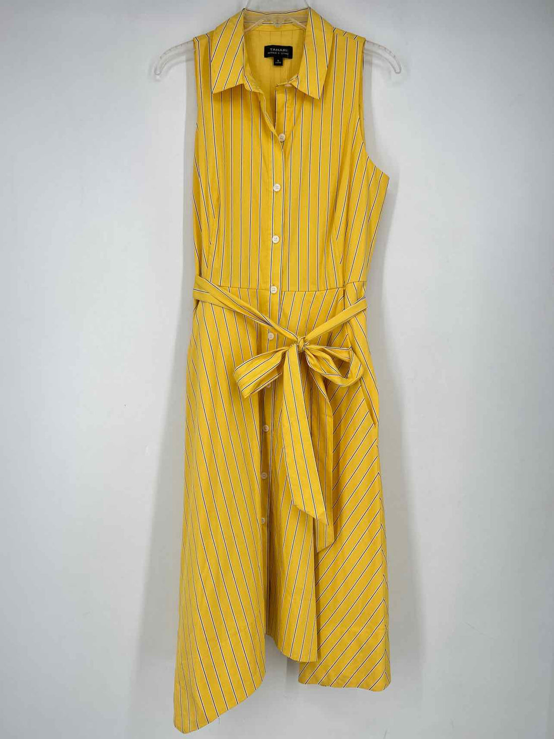 Tahari Size 8 Yellow Striped Dress