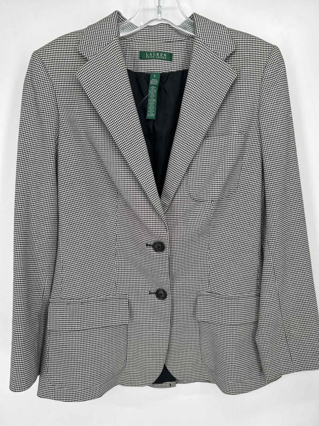 Lauren Ralph Lauren Size 6 Black & White Houndstooth Blazer