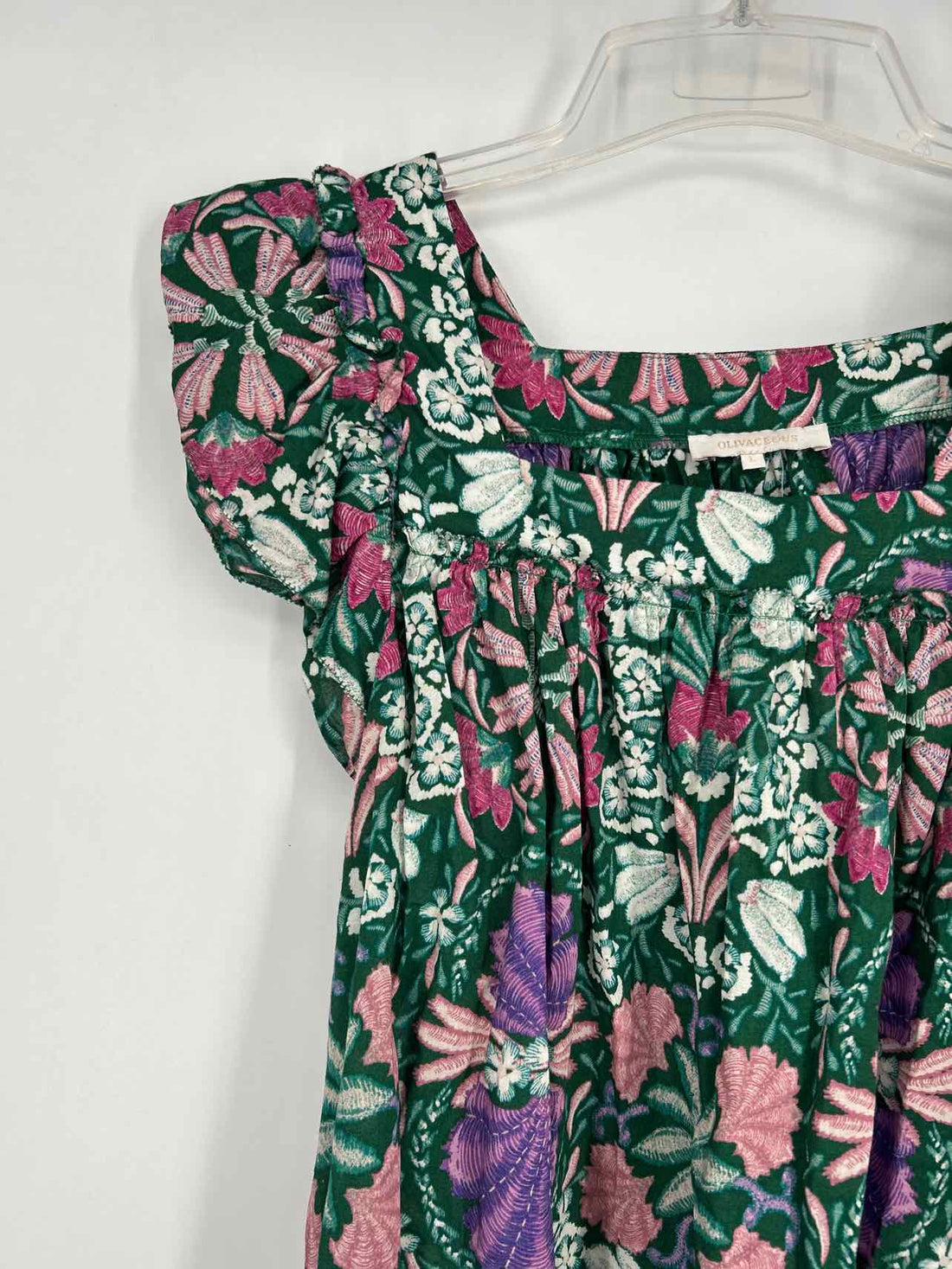 Olivaceous Size L Green Floral Short Sleeve