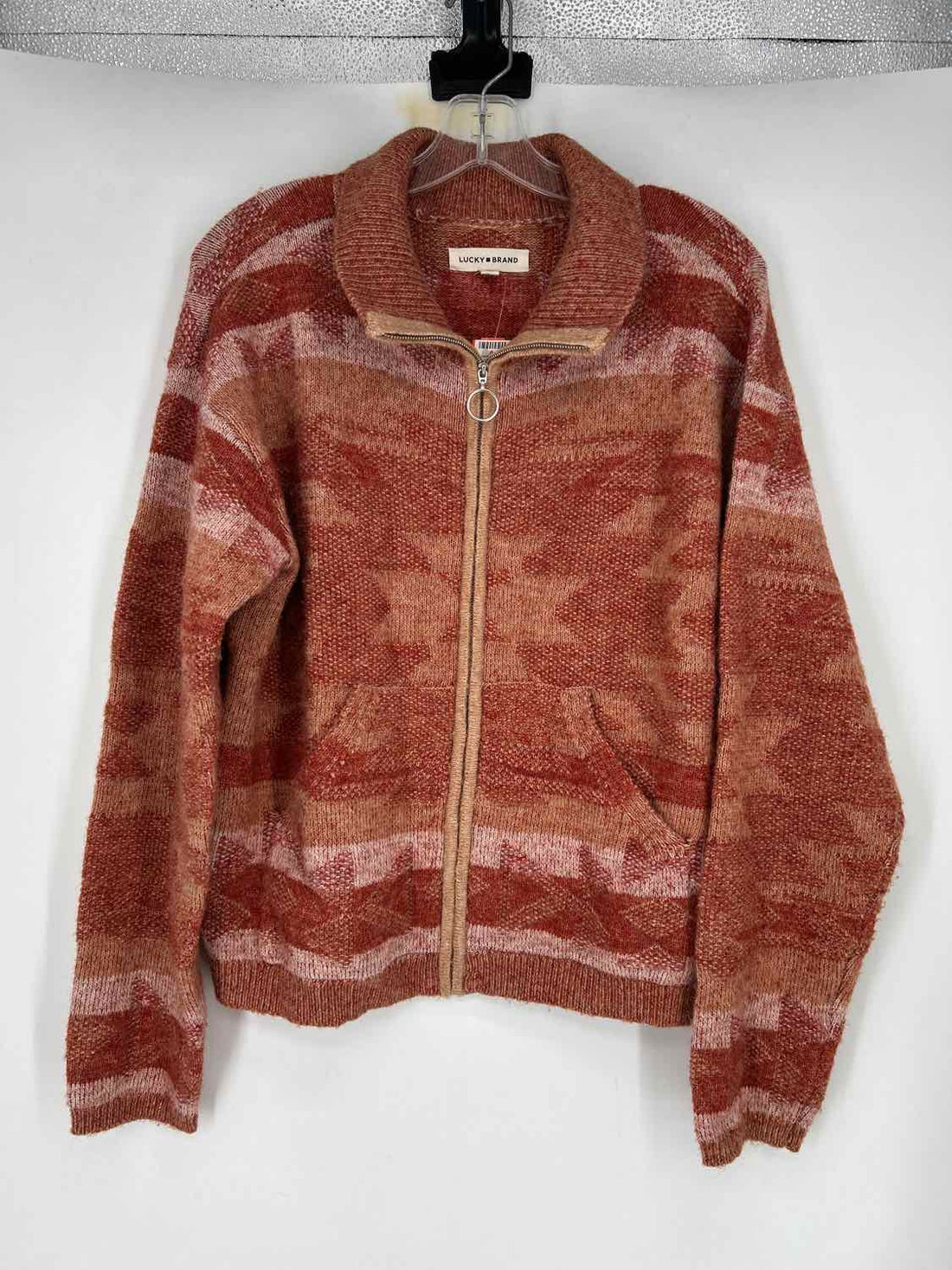 Lucky Brand Size L Rust Print Cardigan
