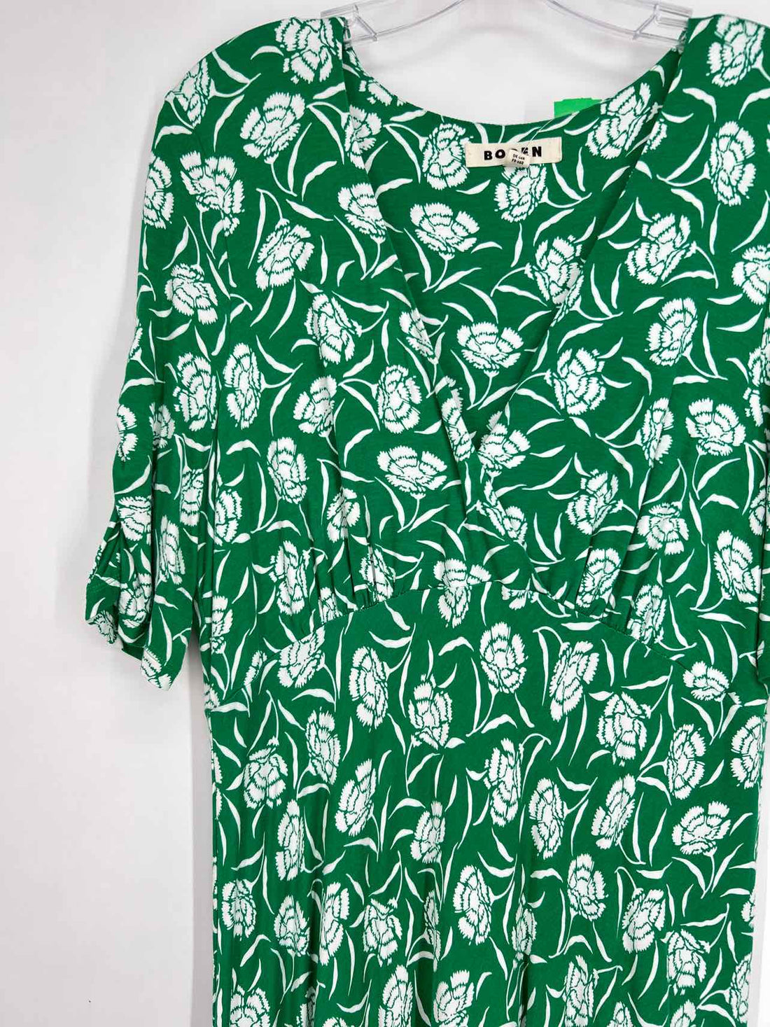 Boden Size 14 Green & White Print Short Sleeve Dress