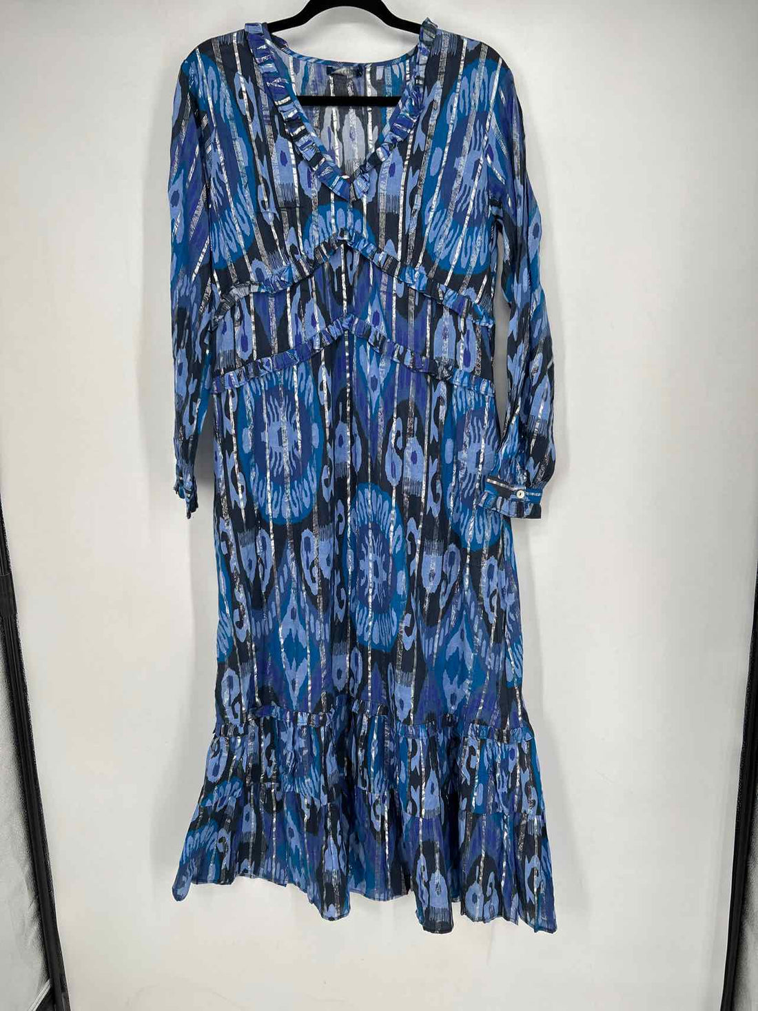 La Plage Size L Navy Print Long Sleeve Maxi