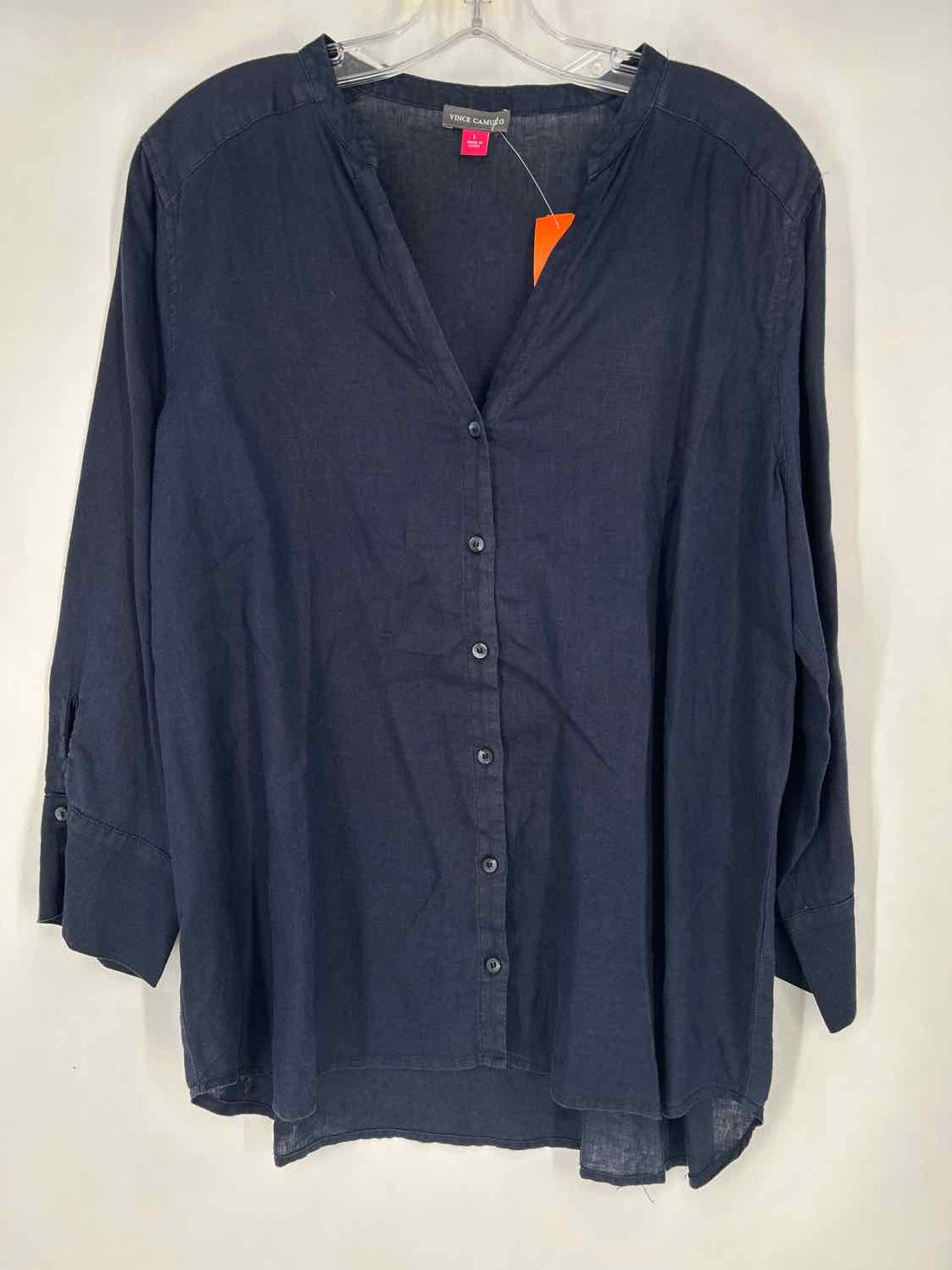 Vince Camuto Size L Navy Linen 100% Long Sleeve