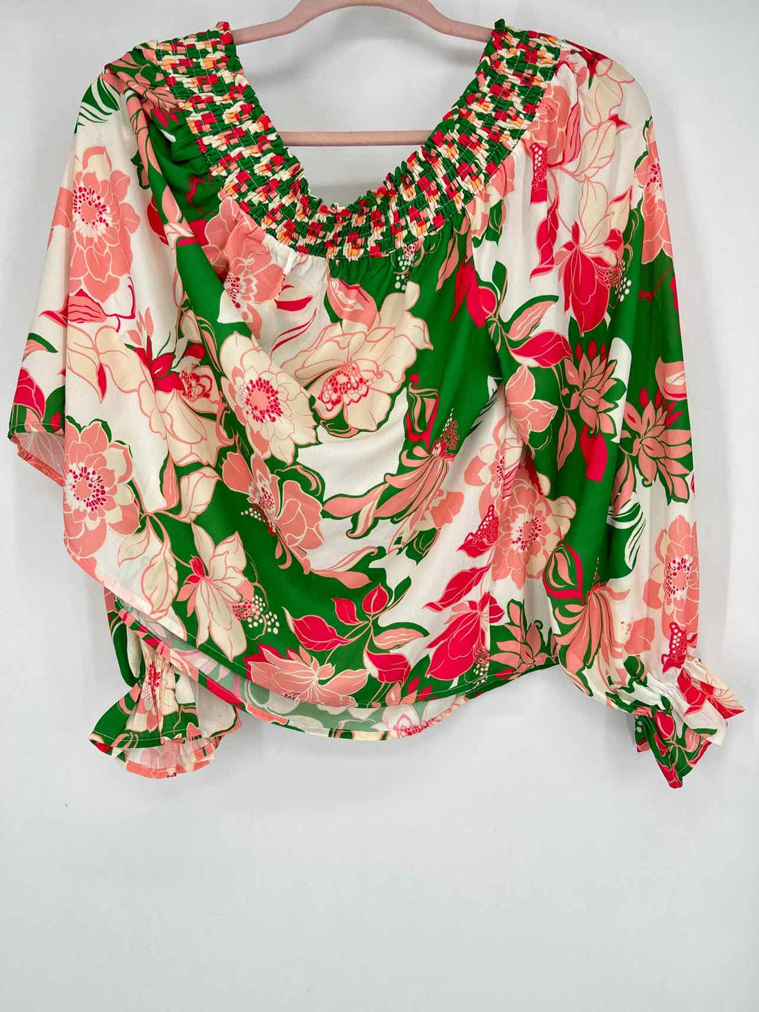 Flying Tomato Size L Green & Pink Floral Long Sleeve