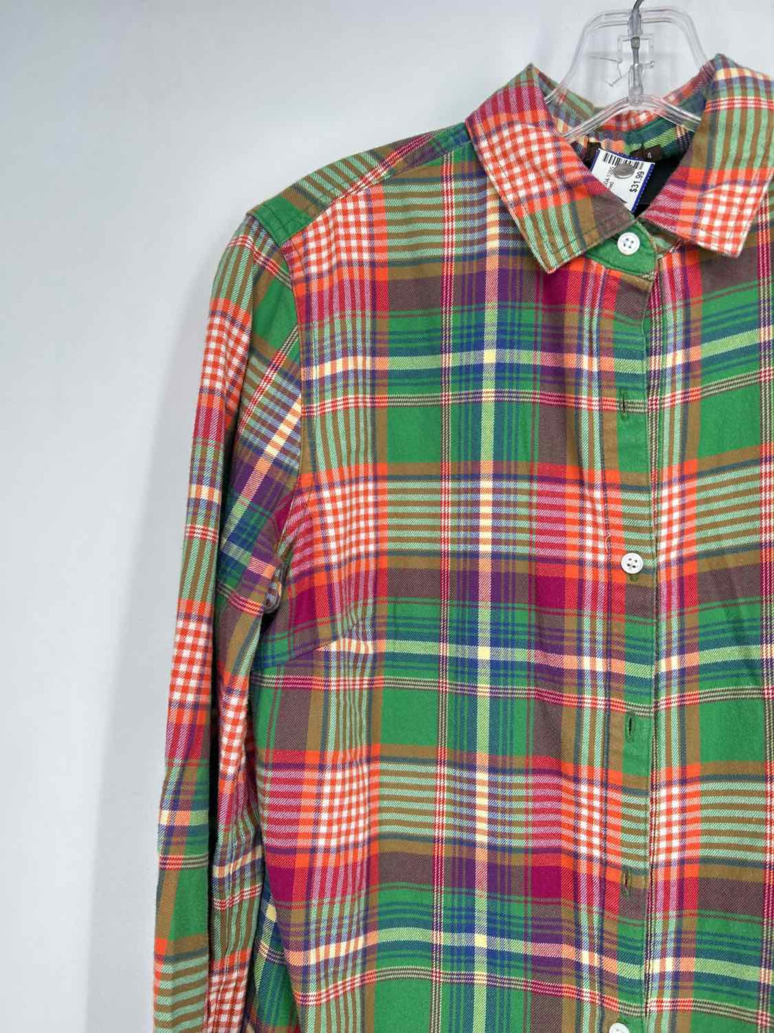 J McLaughlin Size 4 Green & Orange Plaid Long Sleeve
