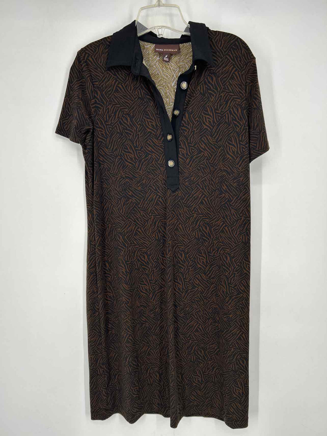 Dana Buchman Size M Black & Brown Short Sleeve Dress