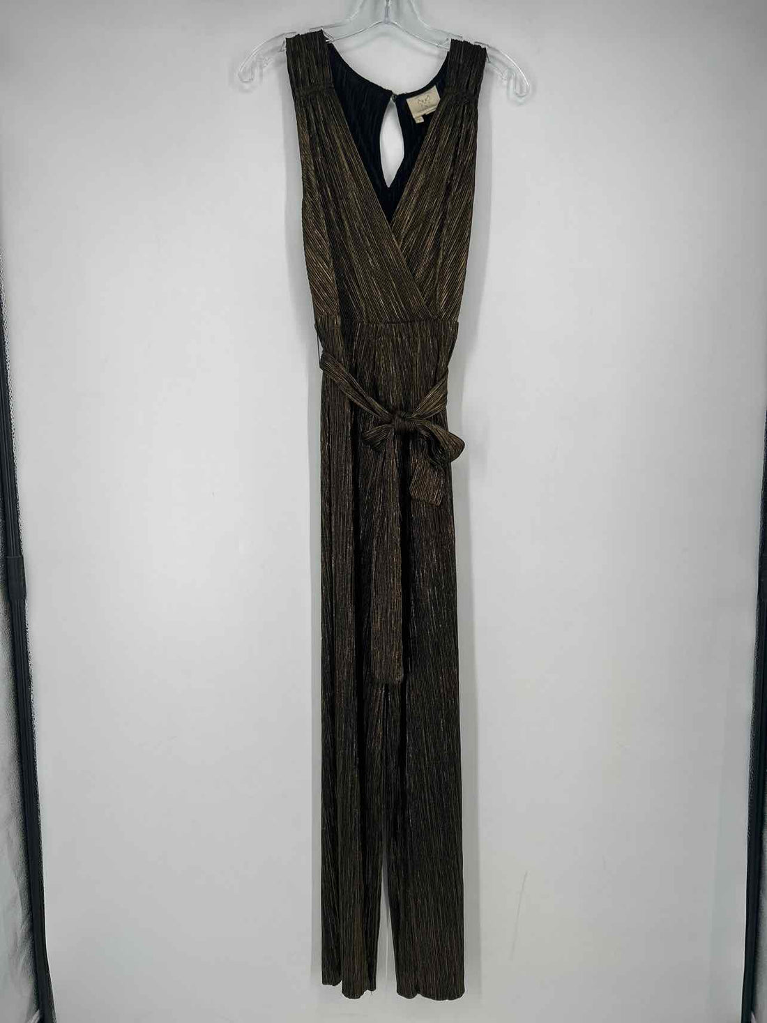 Vanessa Virginia Size S Gold & Black Pleated Sleeveless Jumpsuit