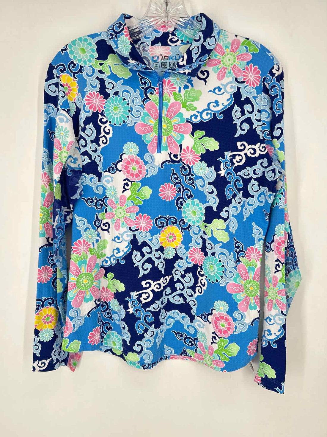 IBKUL Size L Blue Floral Long Sleeve Active Tops