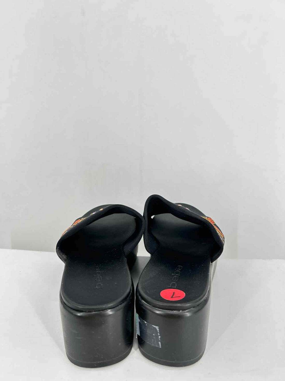 Bebe Women Size 7 Black Embroidered Platforms
