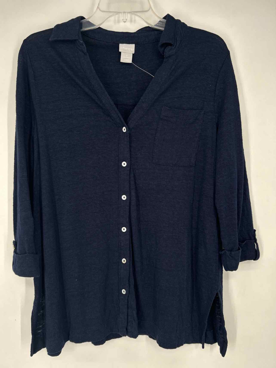 Chicos Size 1/M Navy Long Sleeve