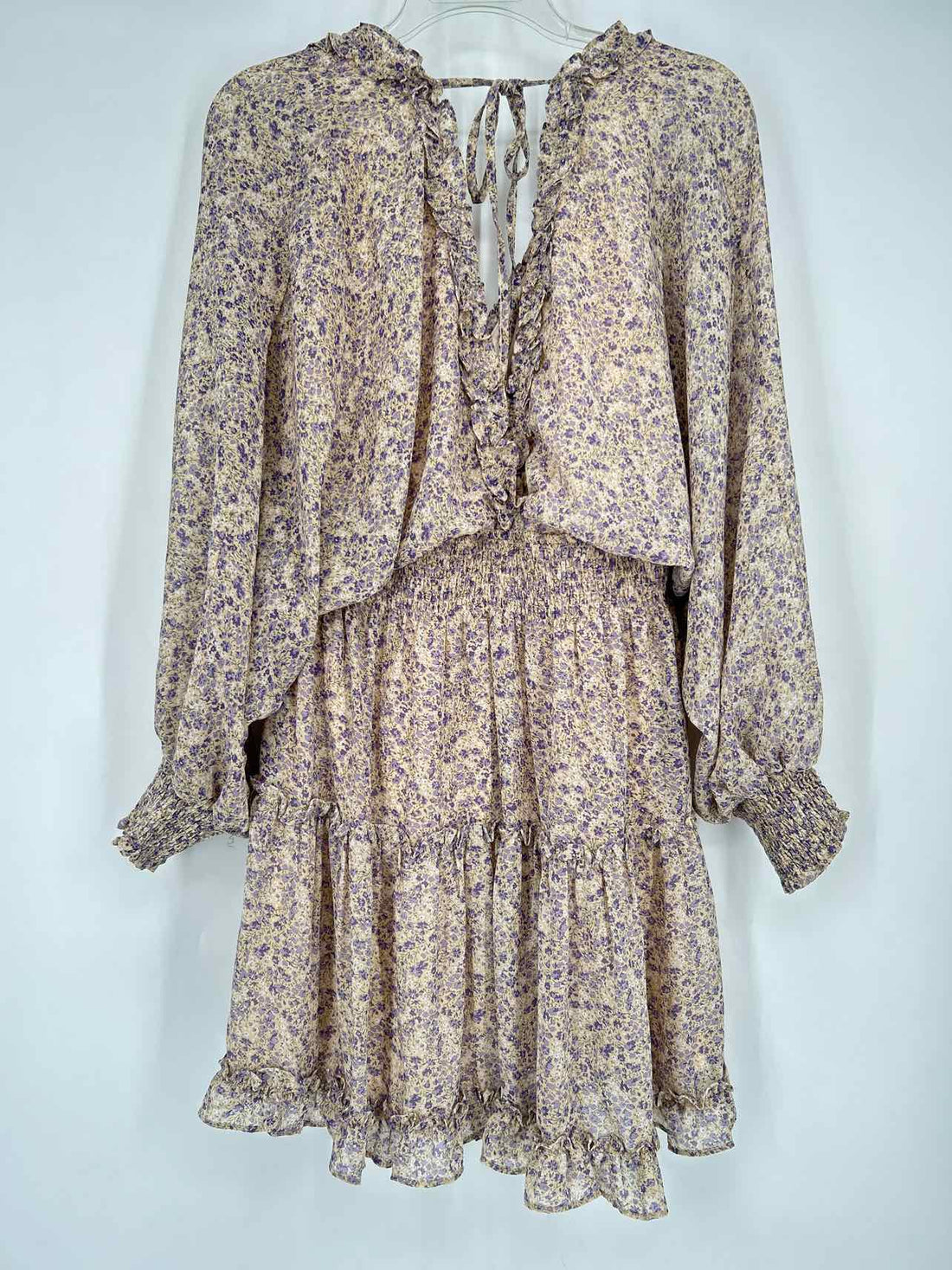 She + Sky Size L Beige Floral Long Sleeve Dress