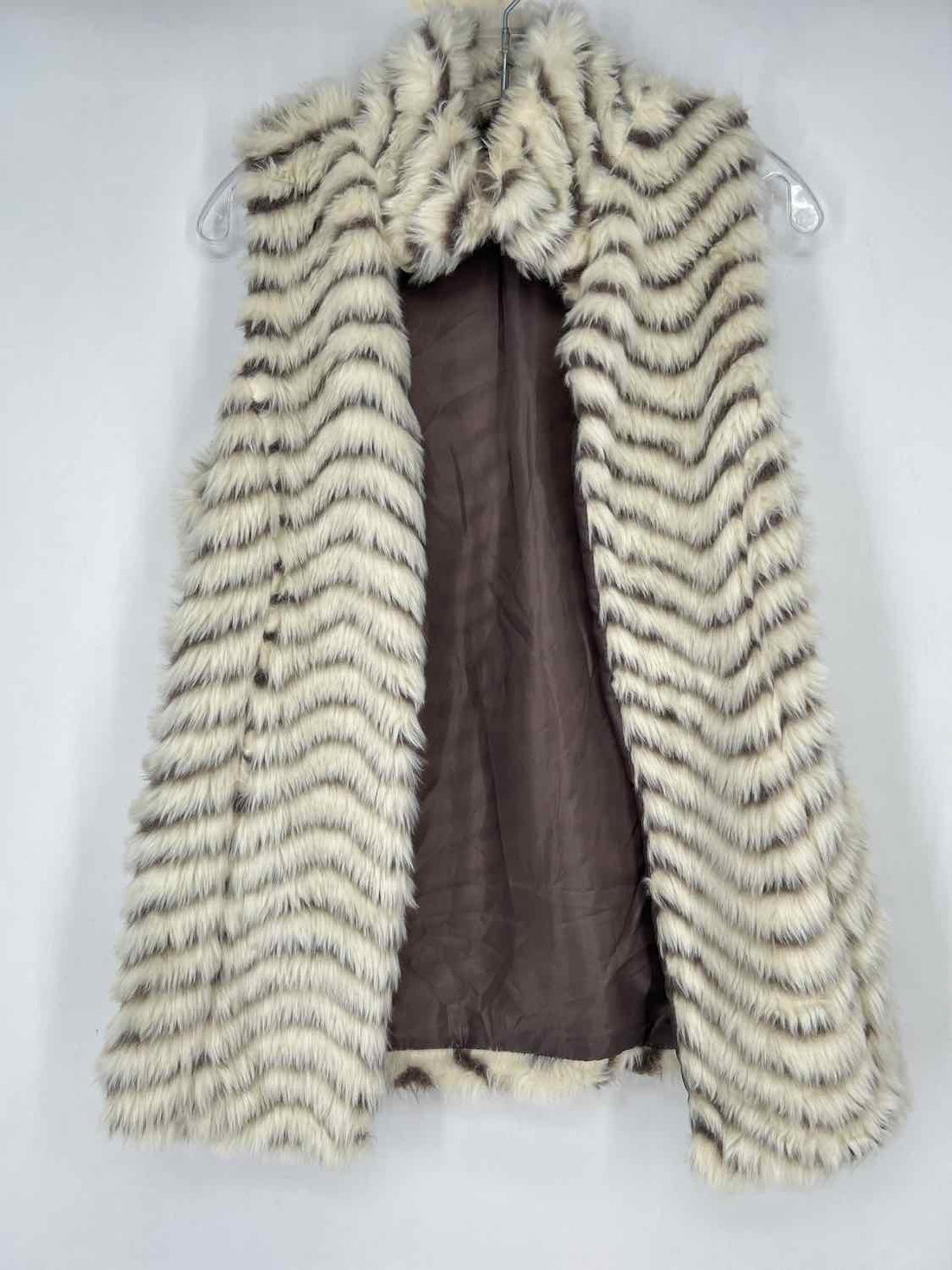 Me Jane Size M White Striped Faux Fur Vest