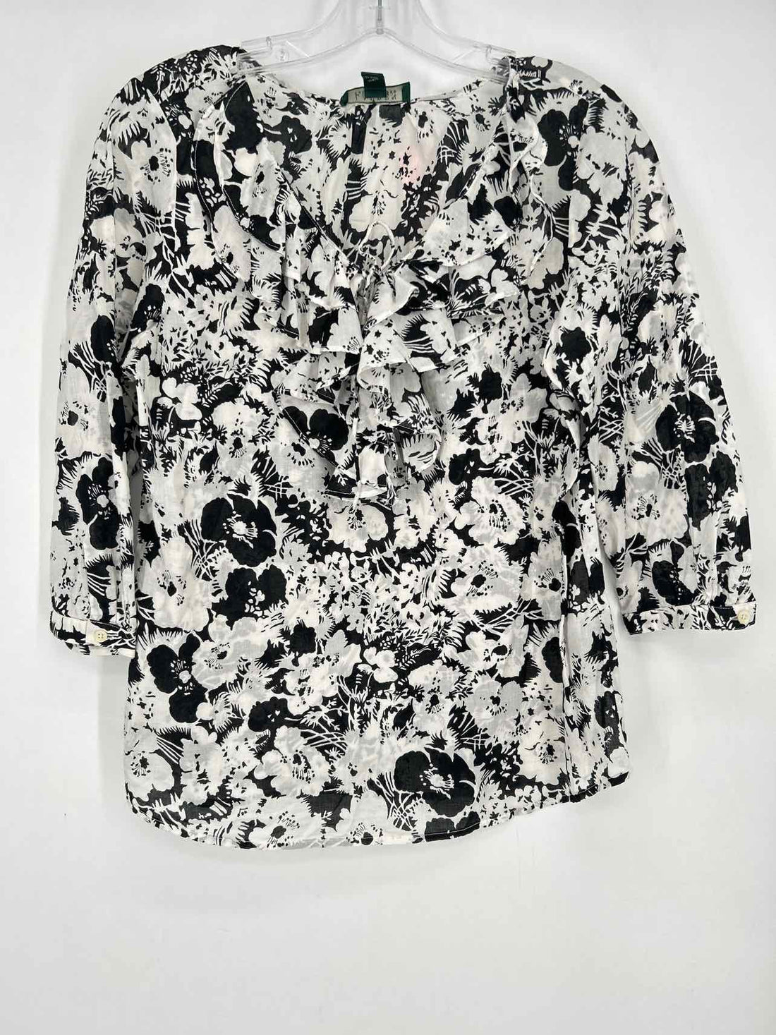 Lauren Ralph Lauren Size L White & Black Print Long Sleeve