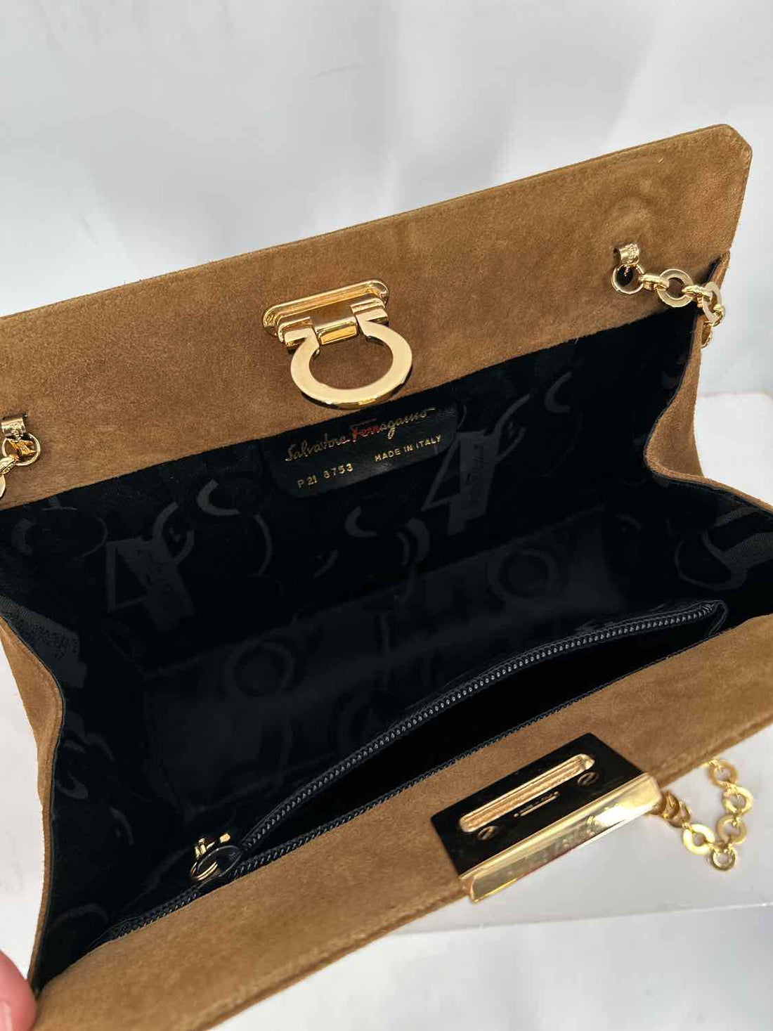 Salvatore Ferragamo Brown Genuine Suede Shoulder