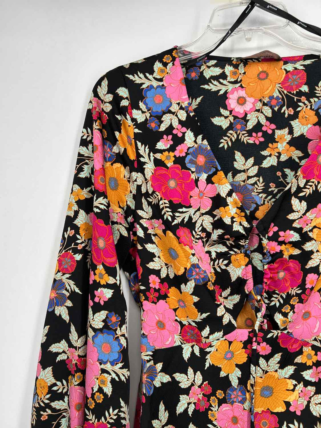 Mink Pink Size S Black Floral Long Sleeve Dress
