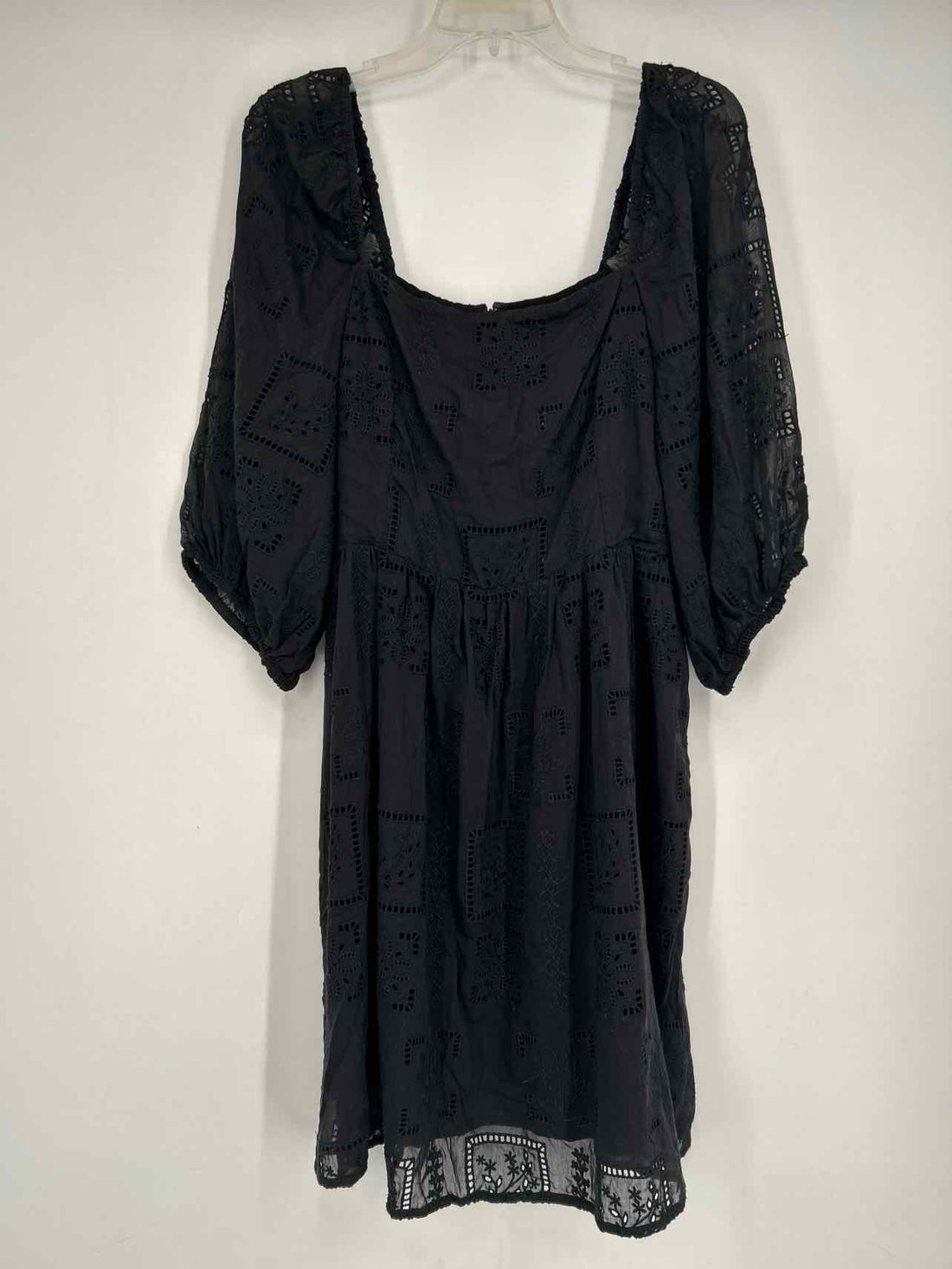 Johnny Was Size L Black Eyelet Cotton/Silk Long Sleeve Dress