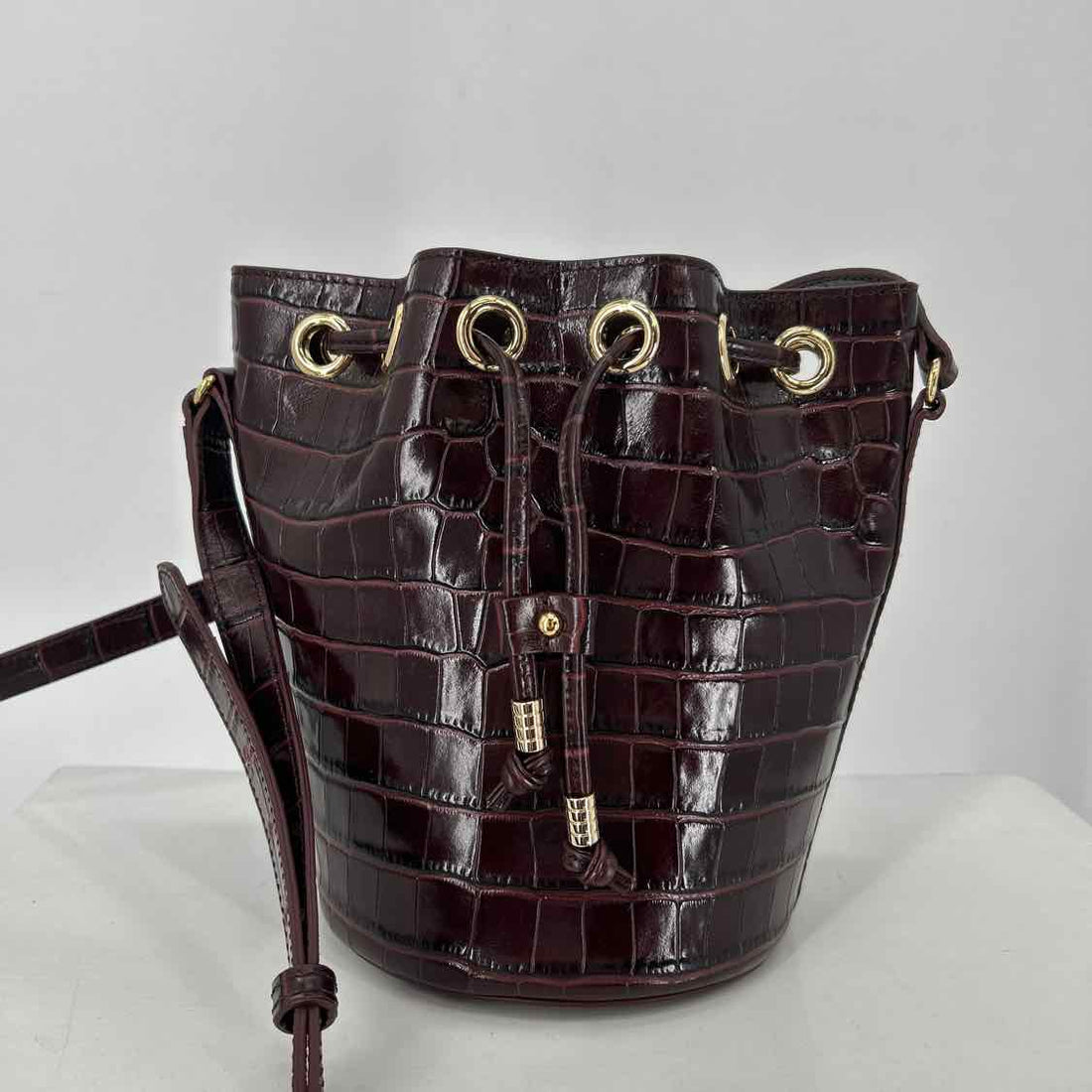 Talbots Dark Burgandy Croc Embossed Leather Pre Owned Crossbody