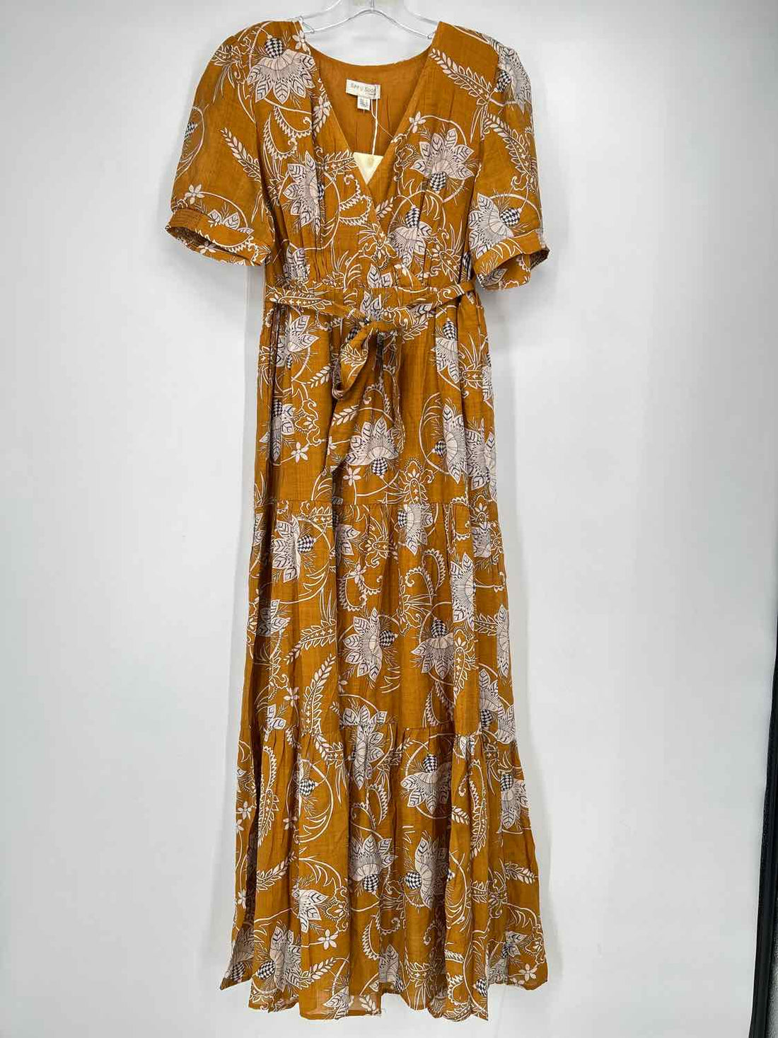 See U Soon Size M Mustard Print Short Sleeve Dress