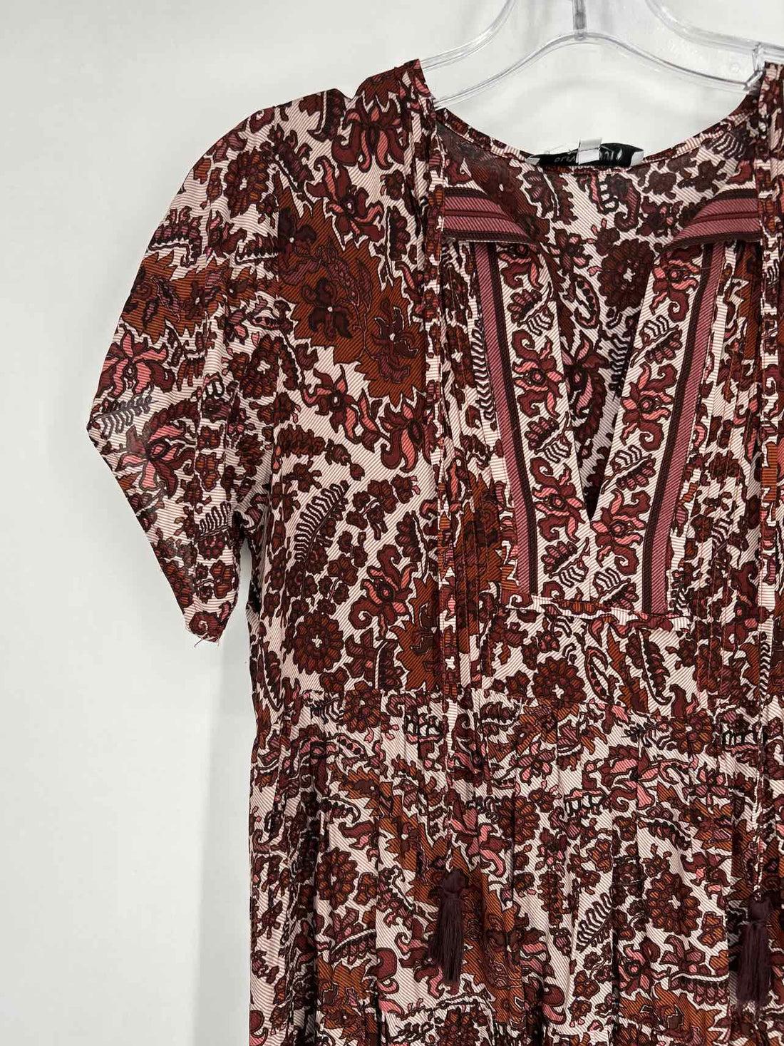 Olivaceous Size M Brown & Pink Print Short Sleeve Dress