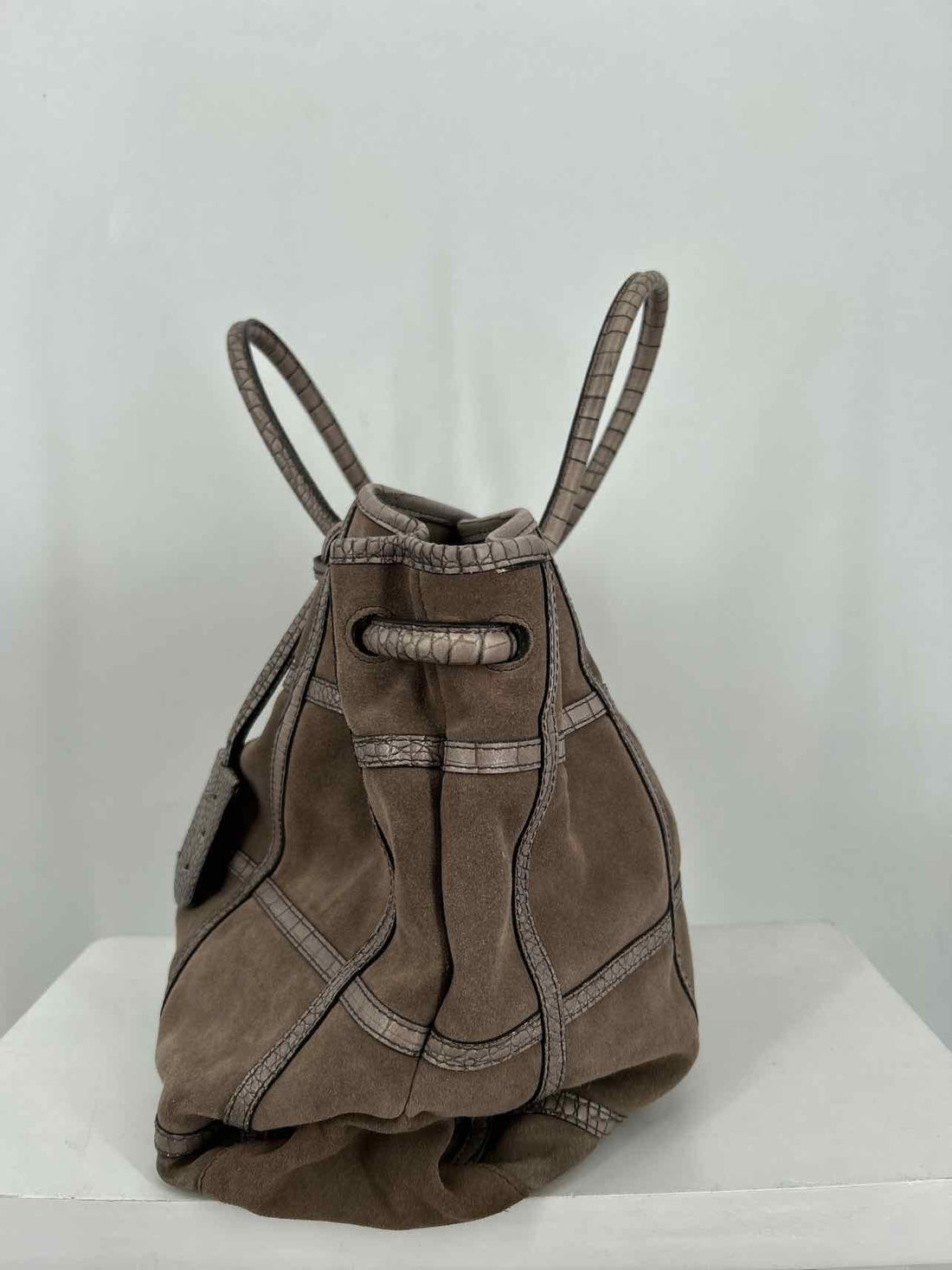 Furla Gray Taupe Suede Pre Owned Tote