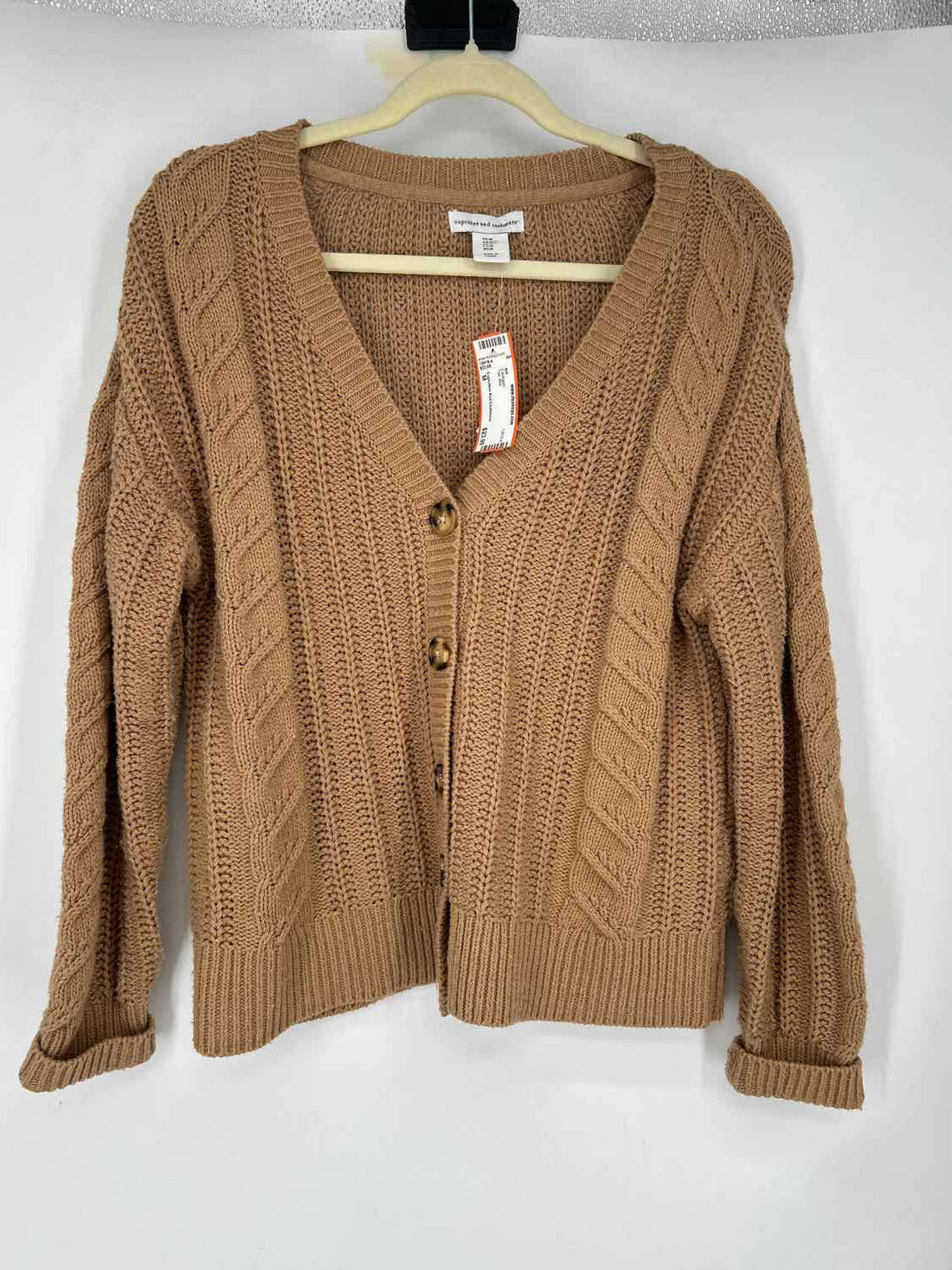 Cupcakes And Cashmere Size M Tan Knit Cardigan