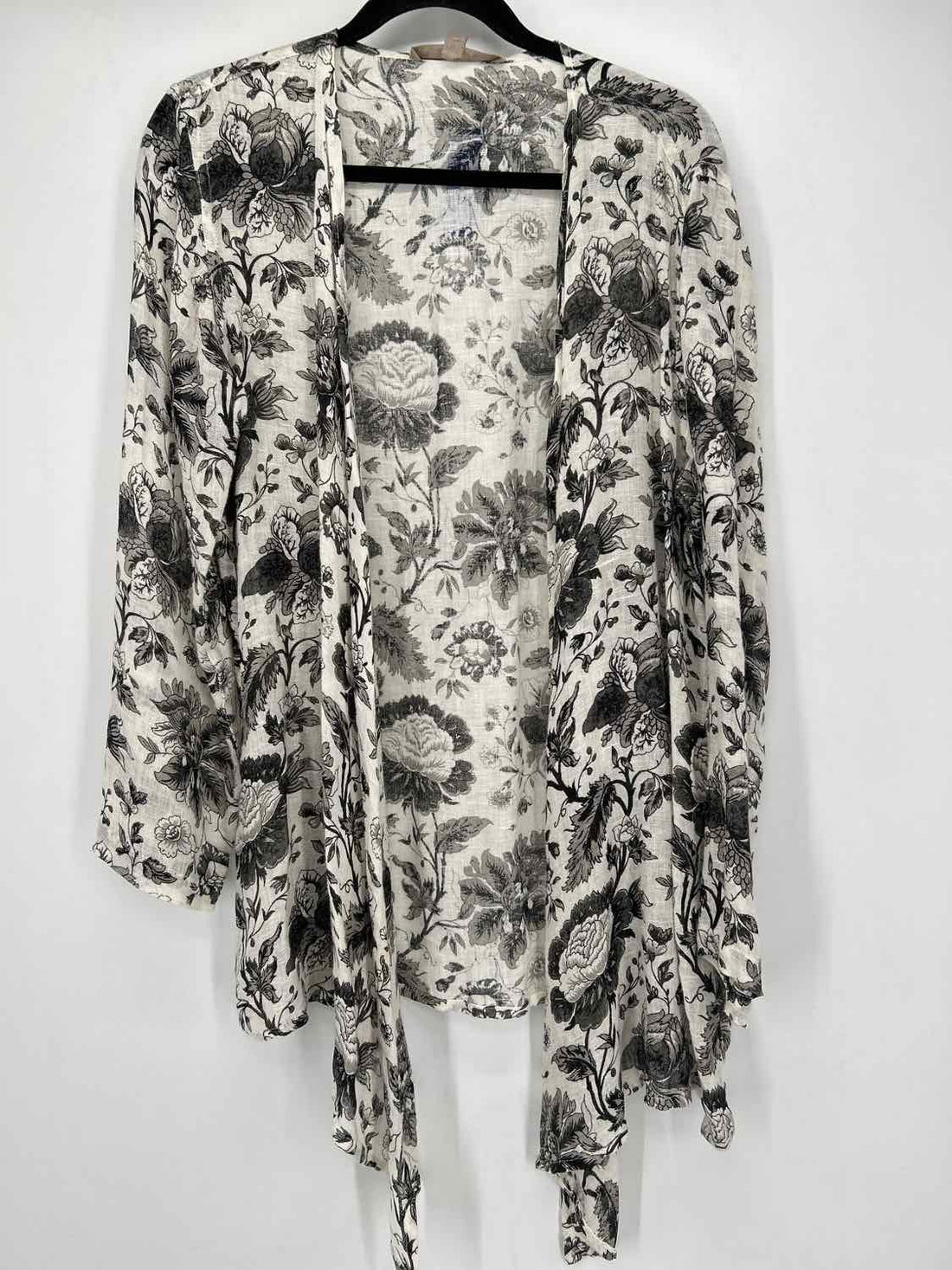 Flax Size S White & Black Floral Linen Kimono