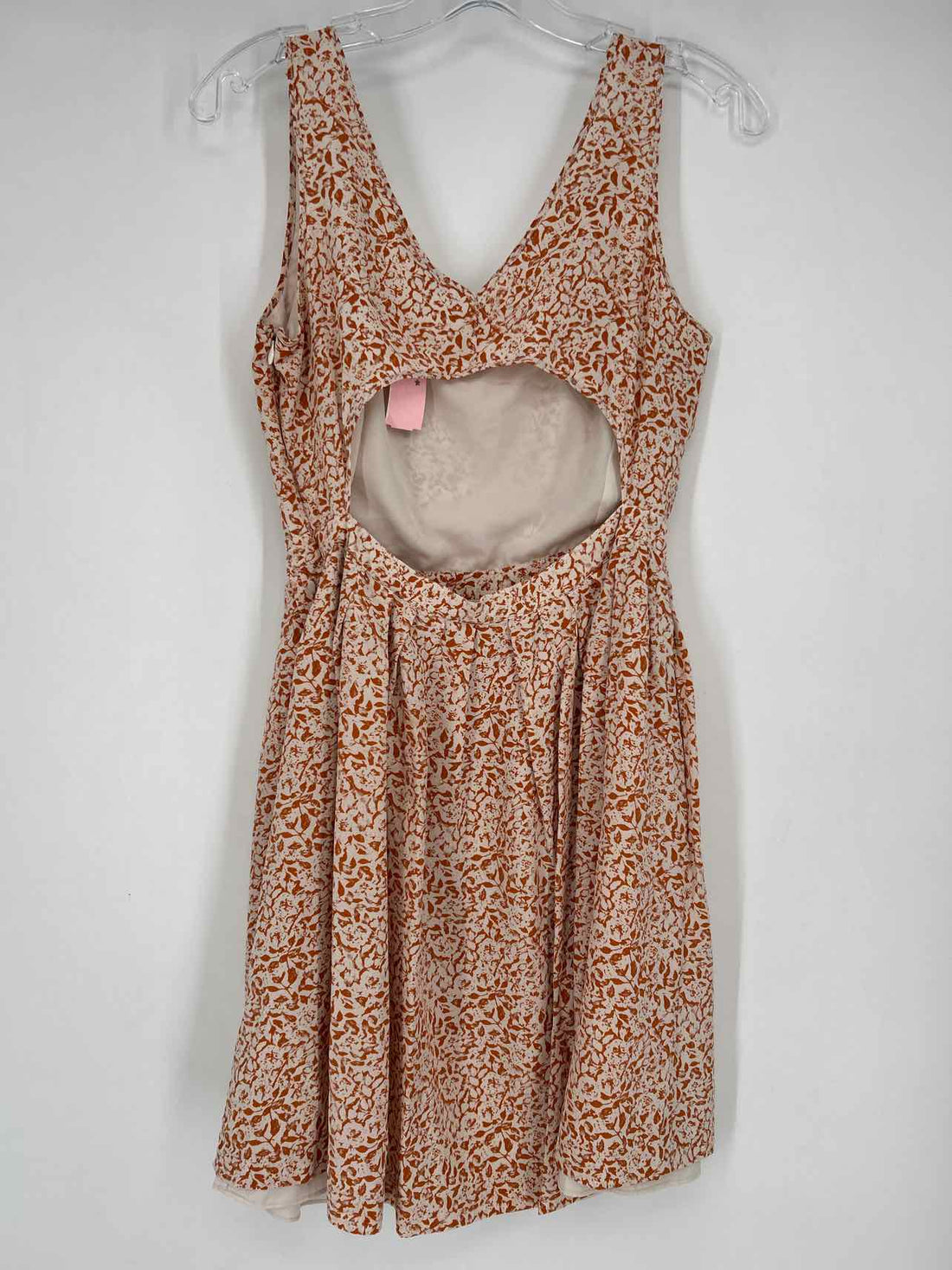 Club Monaco Size 8 Cream & Rust Print Silk Sleeveless Dress