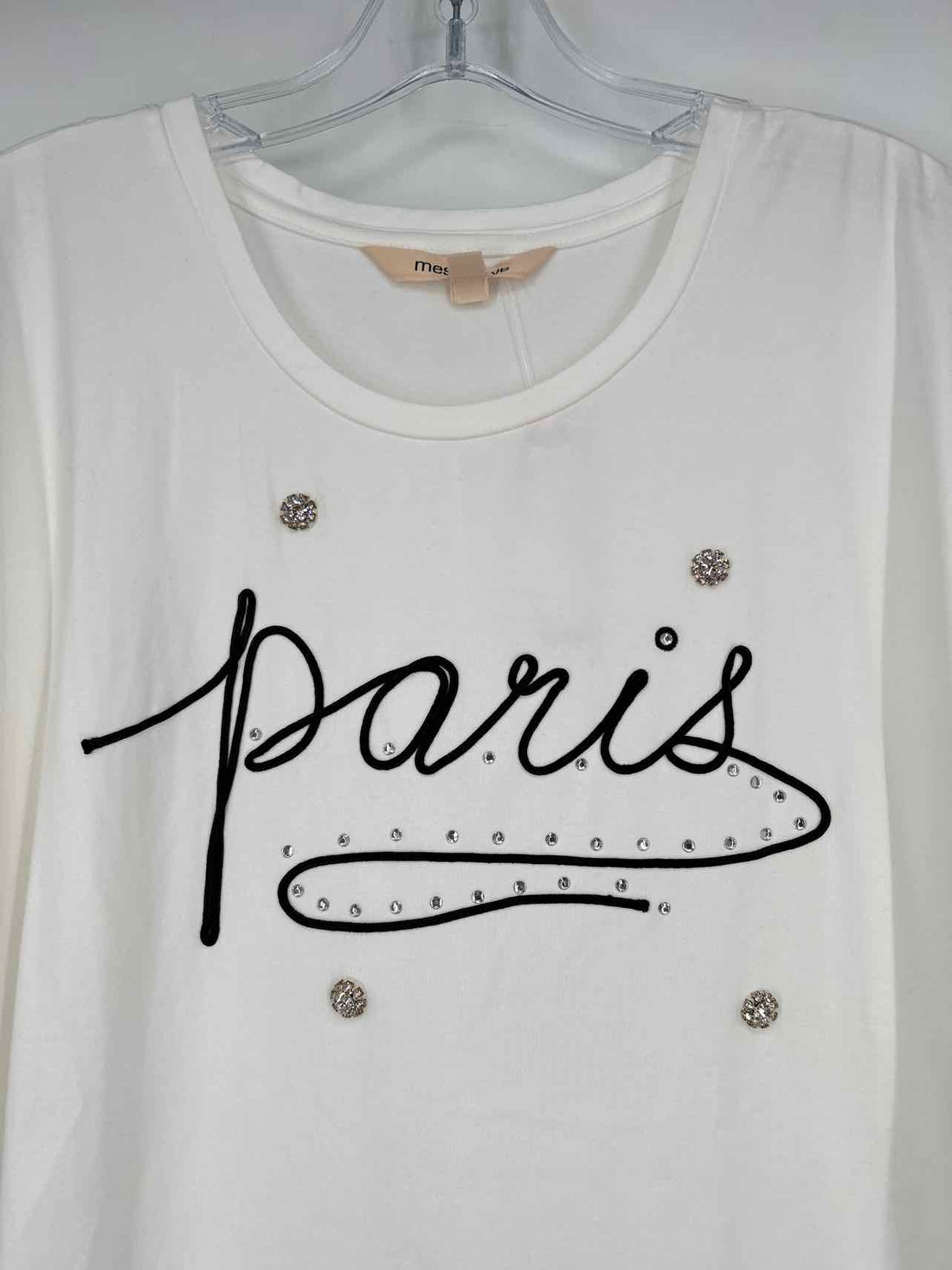 Mesh + Love Size L White Embellished Short Sleeve