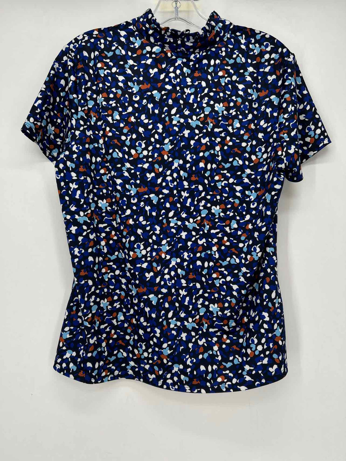 Chicos Size 1 Dark Navy Print Short Sleeve