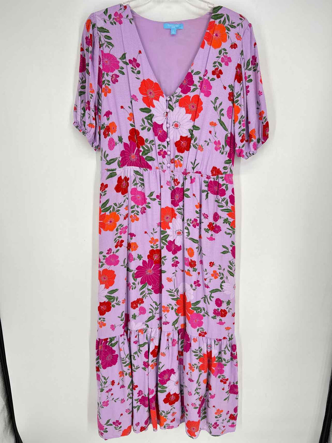 Draper James RSVP Size L Purple Floral Short Sleeve Maxi