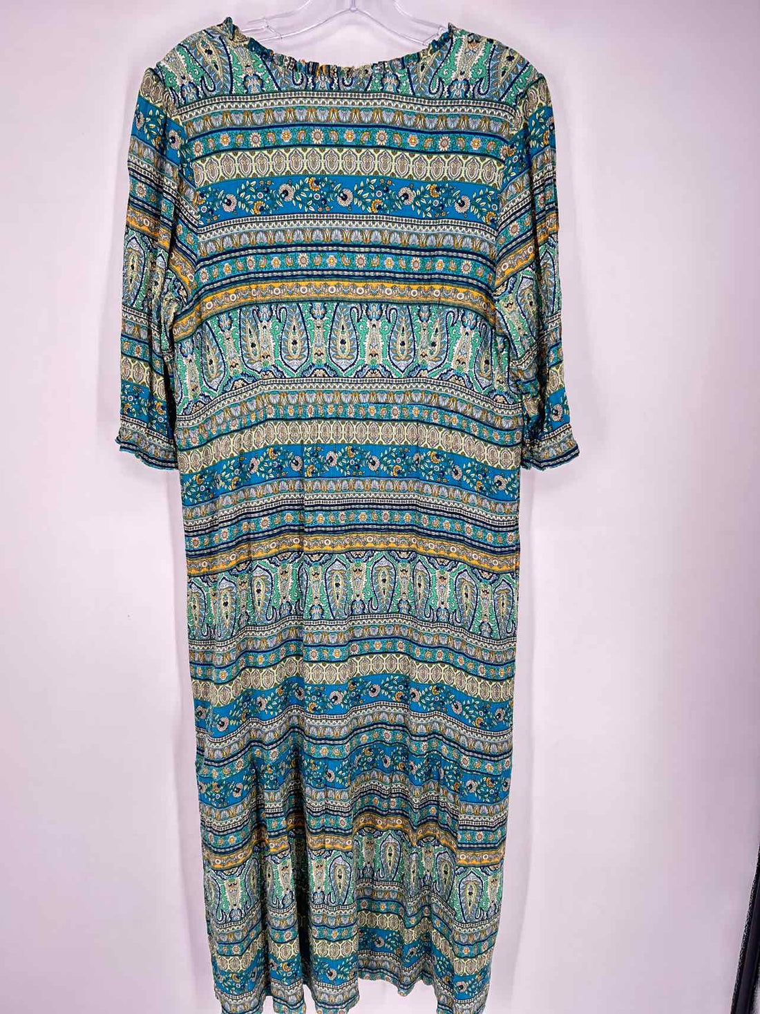 J Jill Size LP Blue Green & Yellow Print Long Sleeve Dress