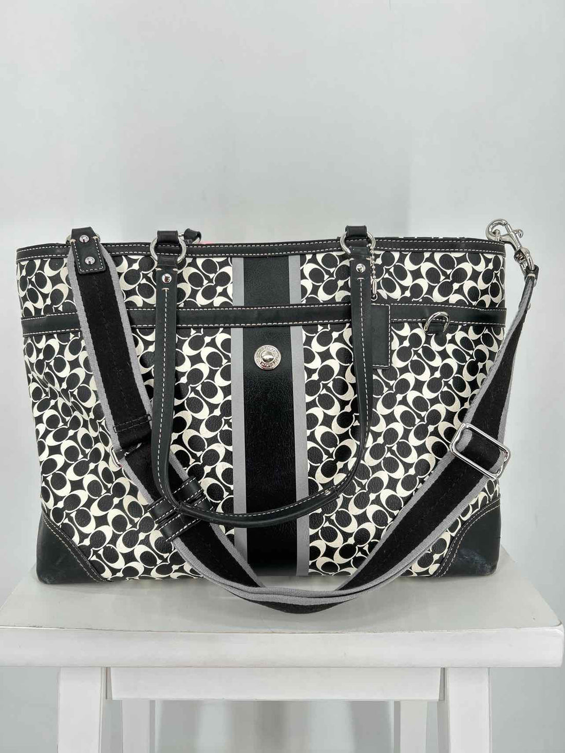 Coach Black & White Signature Leather As Is Tote