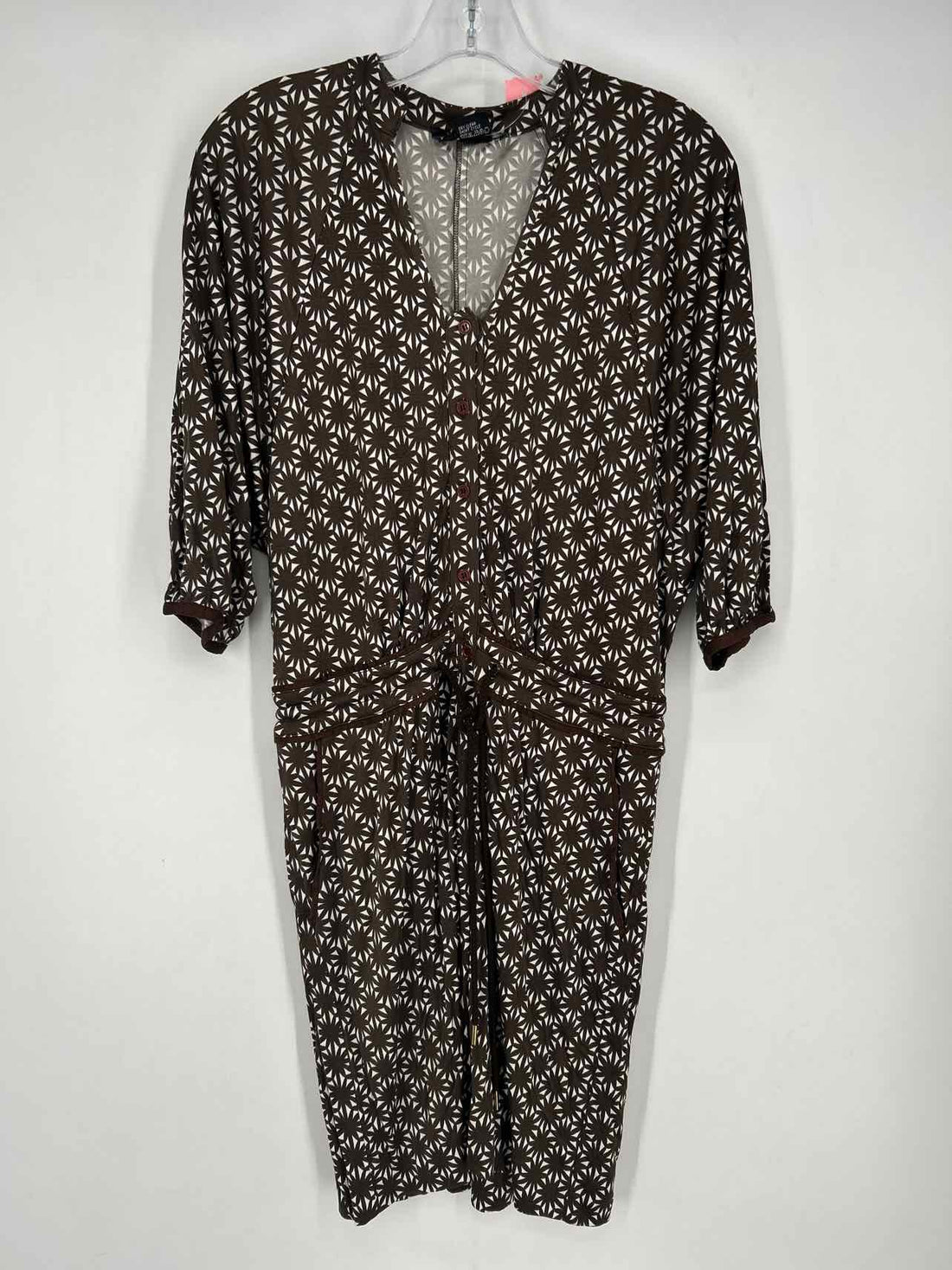 Etcetera Size 0 Dark Brown & White Silk/Rayon Short Sleeve Dress