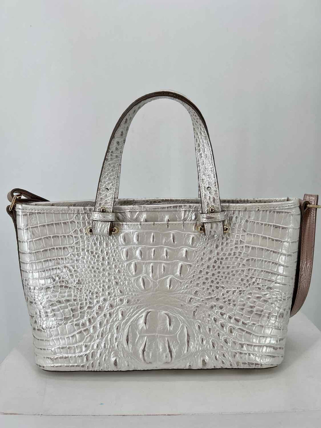Brahmin Pearl & Pink Croc Embossed Tote