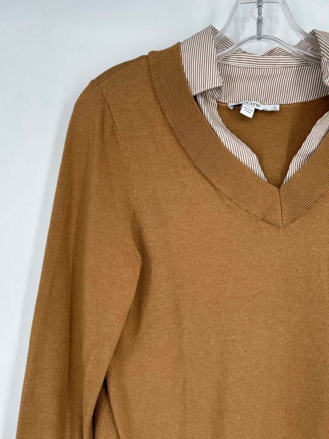 Chicos Size 1 (M) Light Brown & White Striped Sweater