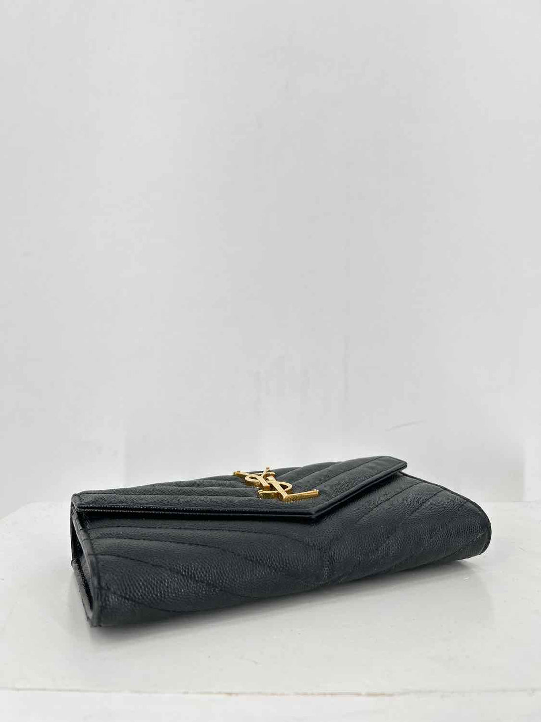 YSL Cassandre Large Flap Black Grained Leather Pre Owned LUXURY