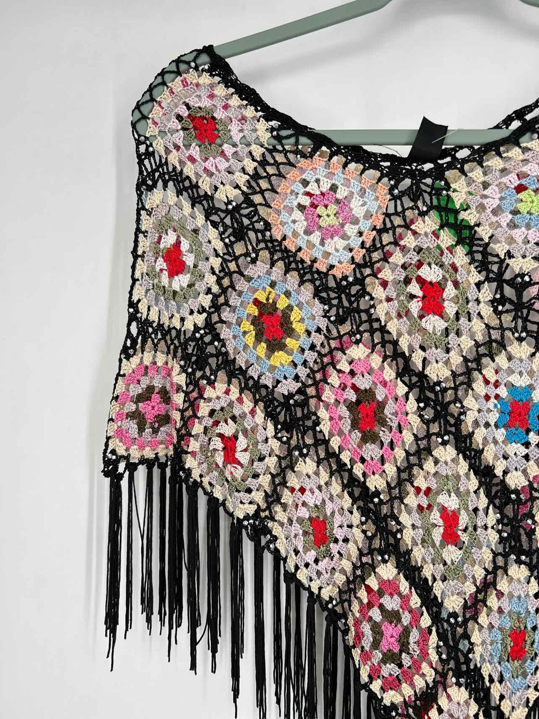 Virtuality Size XS/S Black Multi Crochet Poncho