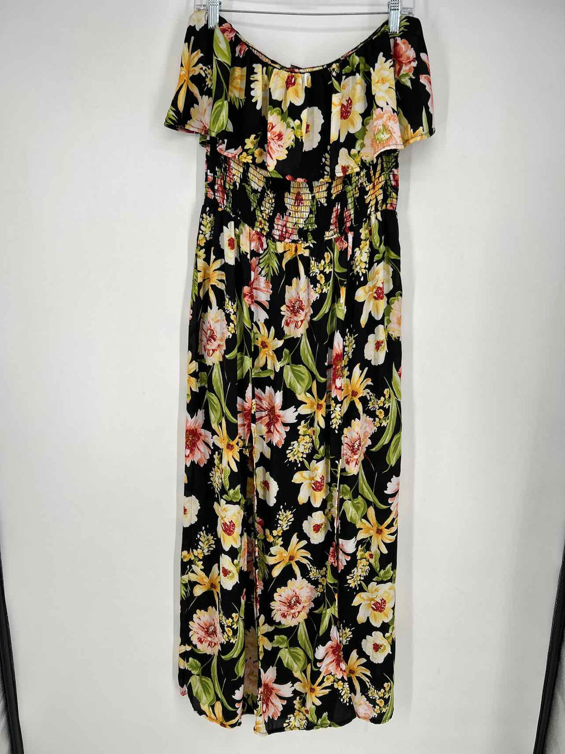 Lilian Size 2X Black Floral Print Strapless Dress