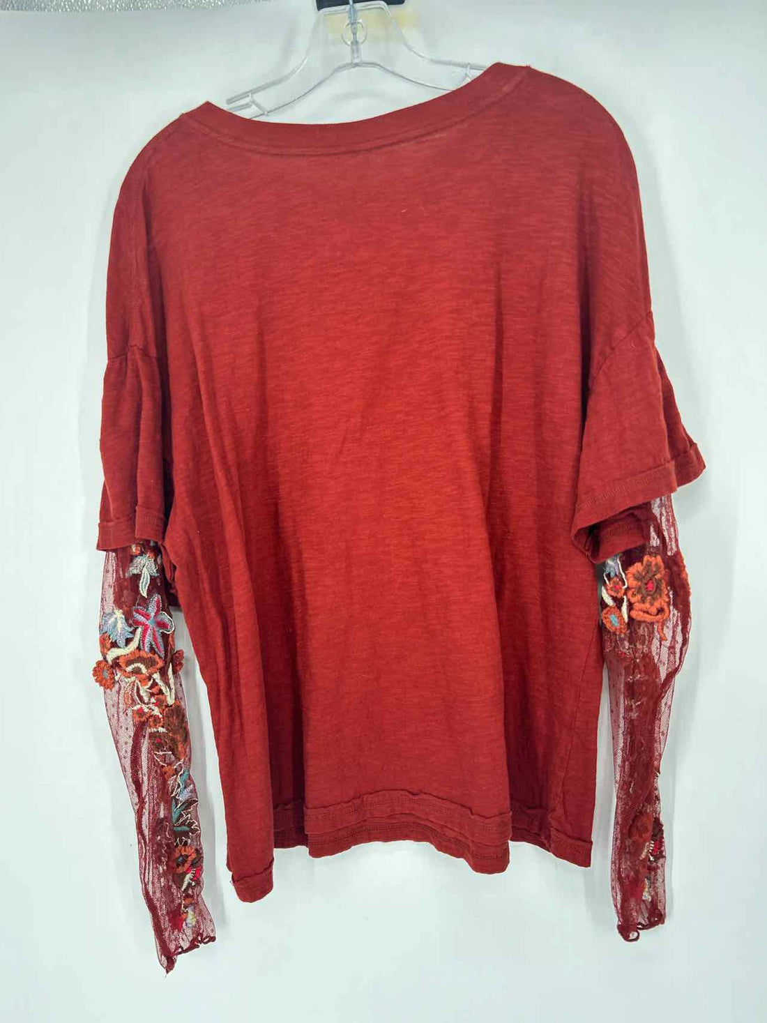 Free People Size M Maroon Embroidered Long Sleeve