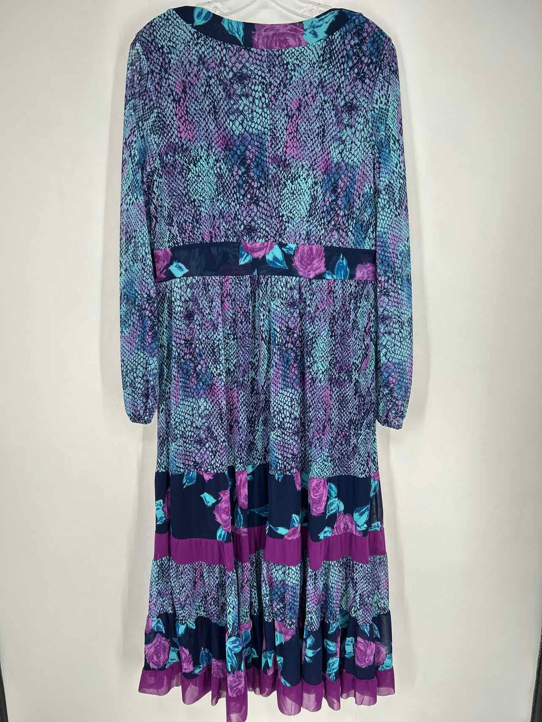 Iman Size L Blue & Purple Print Long Sleeve Dress