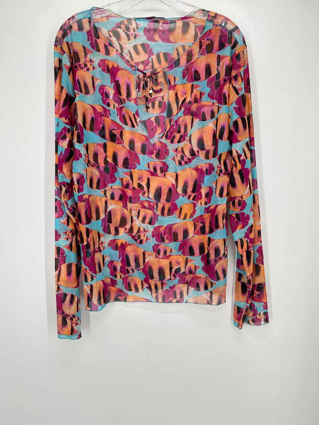 FREEDOM by Robert Cavalli Size 46 Fish Print Long Sleeve