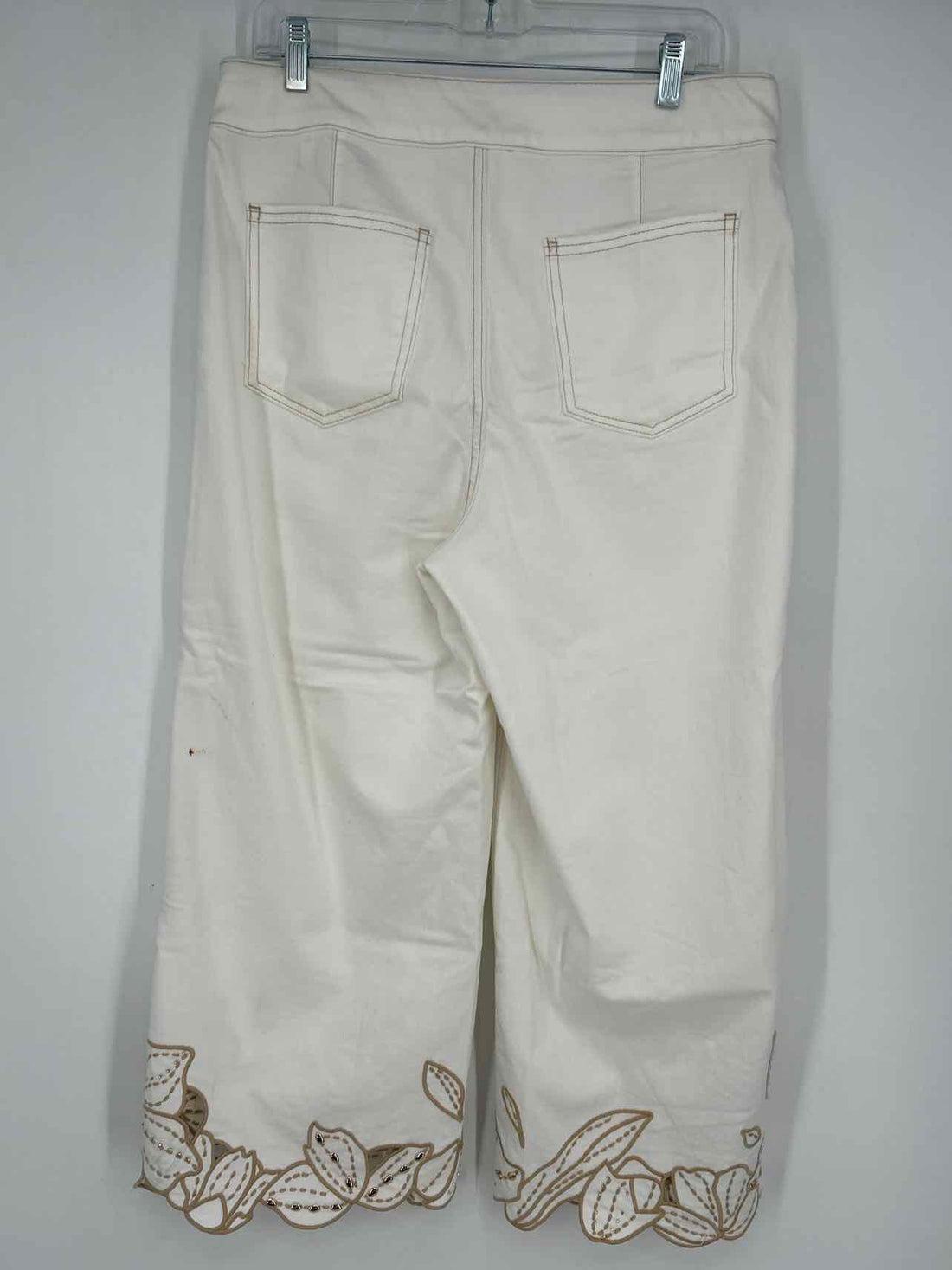 Chicos Size 1.5 (10) White & Khaki Embroidered Jeans