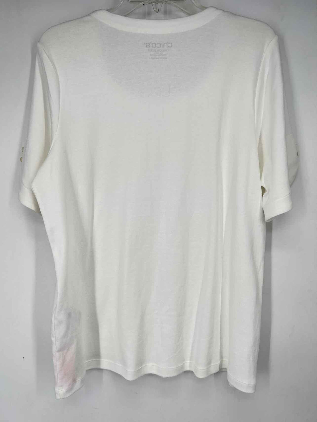 Chicos Size 2/L White Short Sleeve