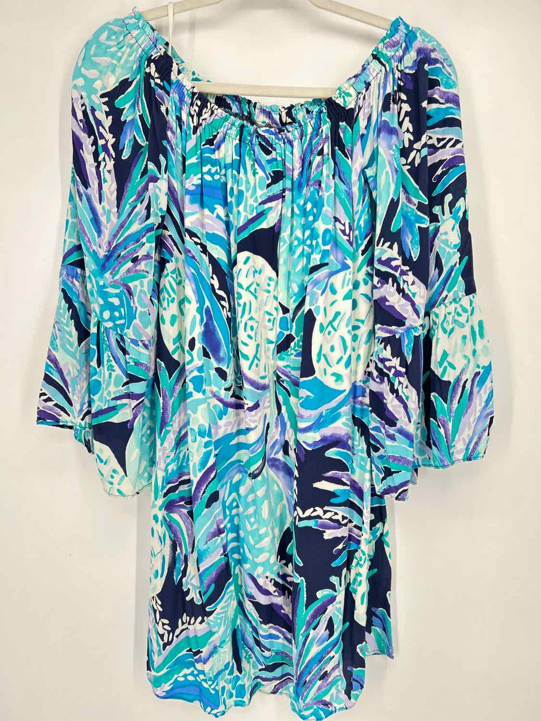 Lilly Pulitzer S White Navy & Purple Print Long Sleeve Lilly Pulitzer Dress