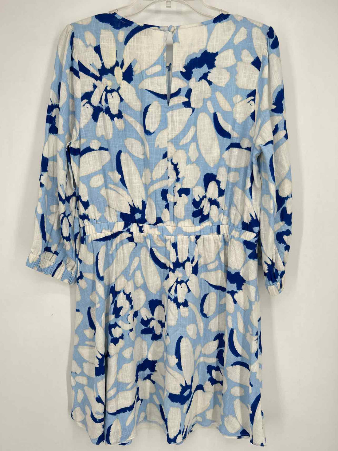 Loft Size M Light Blue & White Print Linen/Rayon Dress