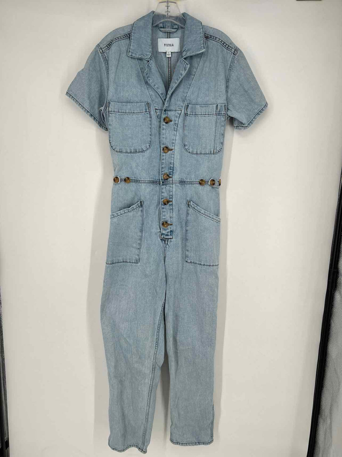 Pistola Size S Denim Short Sleeve Jumpsuit