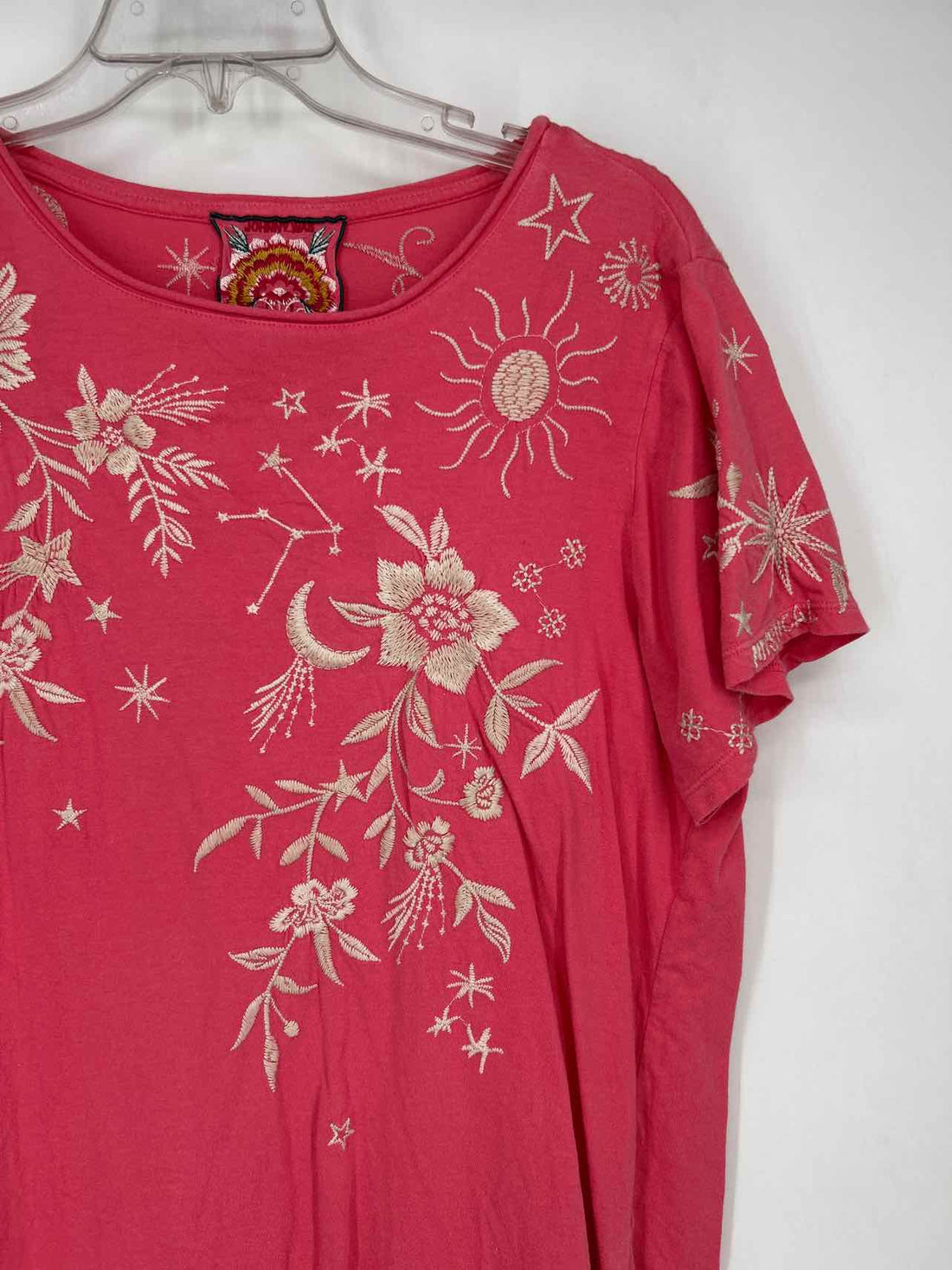 Johnny Was Size S Pink Print Embroidered Short Sleeve